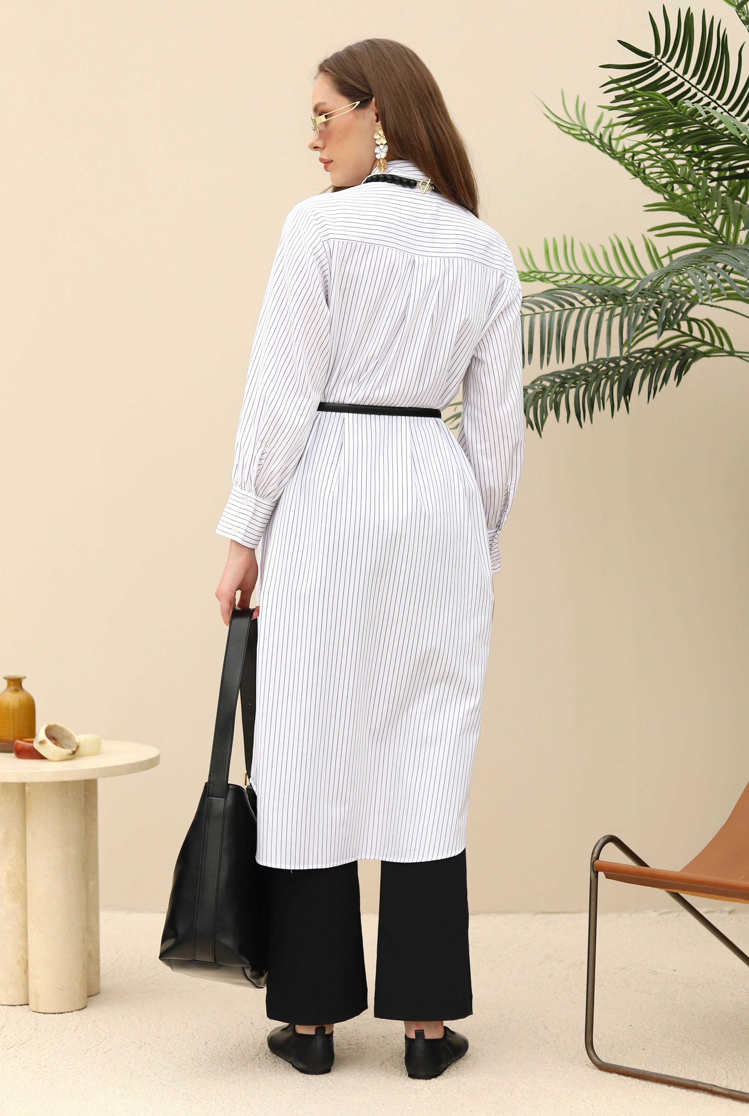 Apron Detailed Long Shirt White - 5