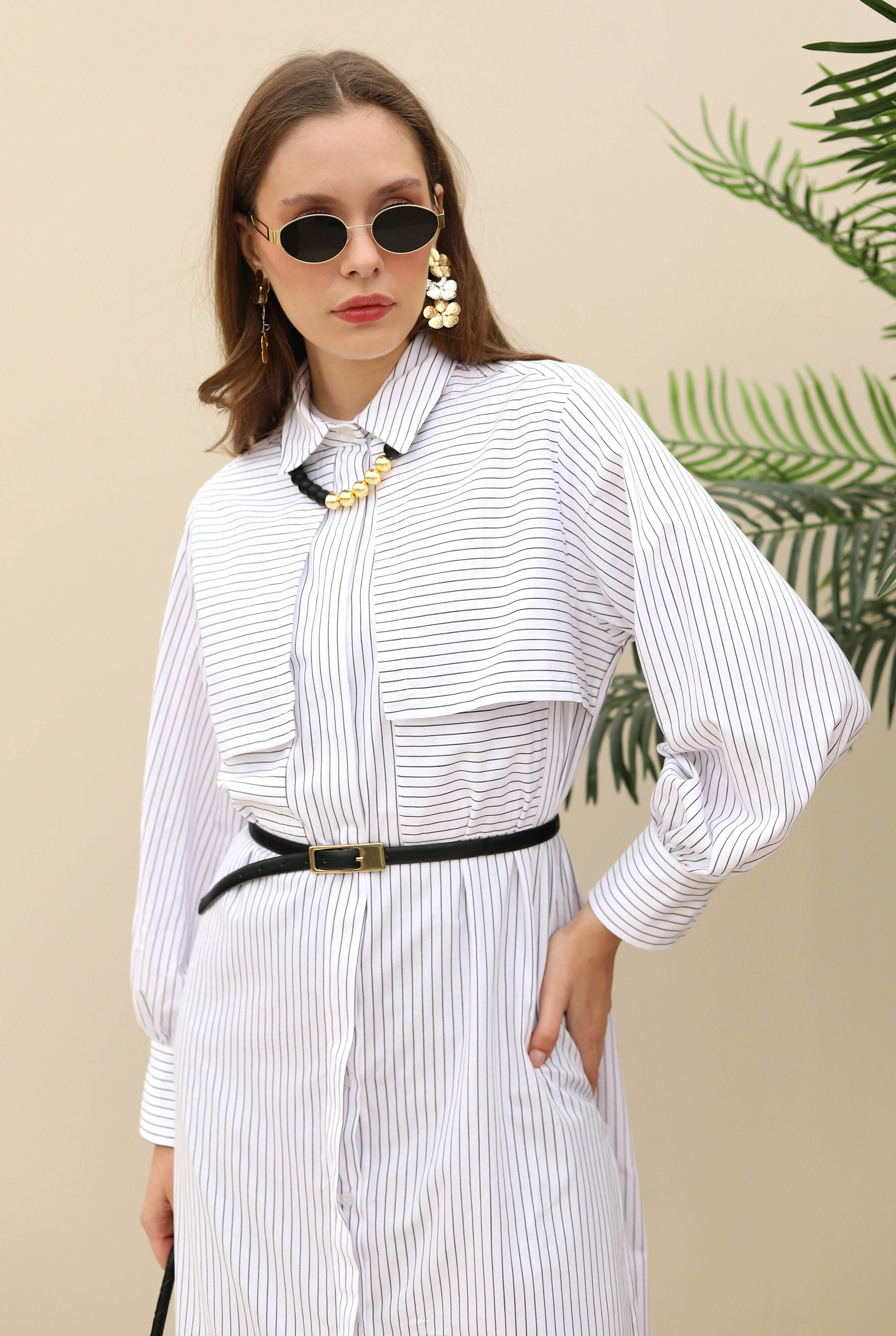 Apron Detailed Long Shirt White - 6