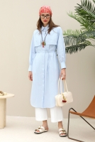 Apron Detailed Long Shirt Ice Blue 