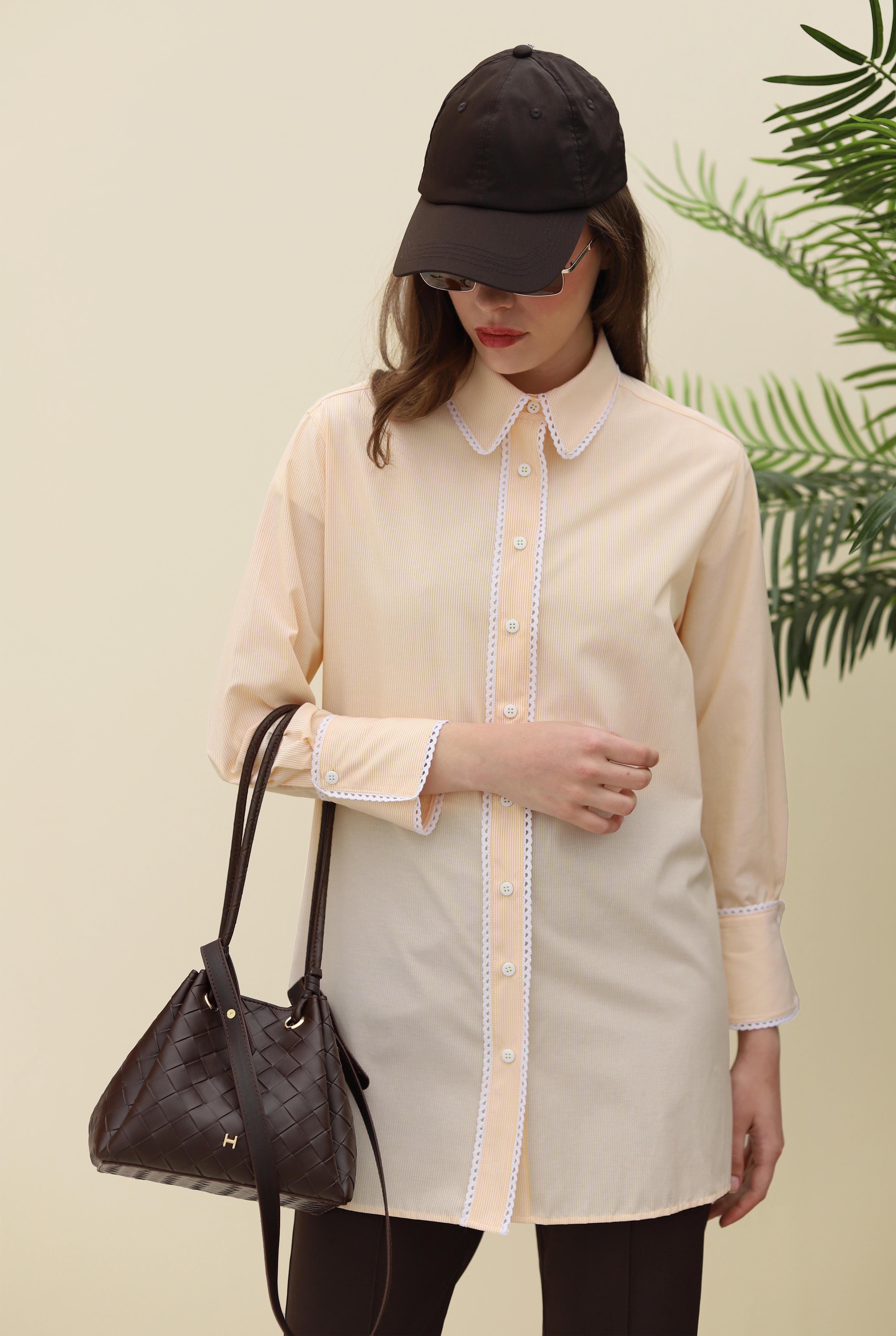Watermark Trimmed Shirt Yellow - 4