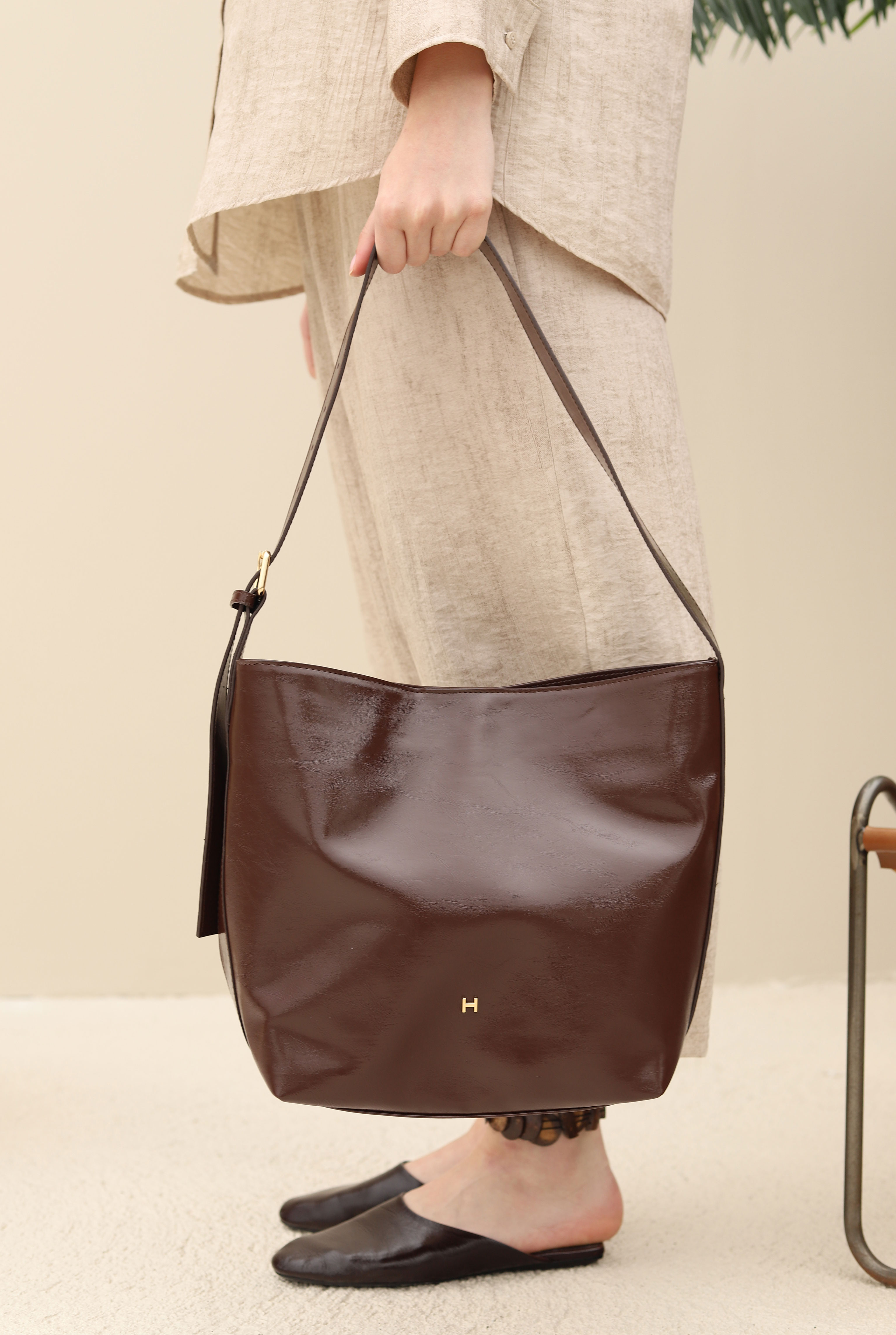 Leather Tote Bag Dark Brown - 1