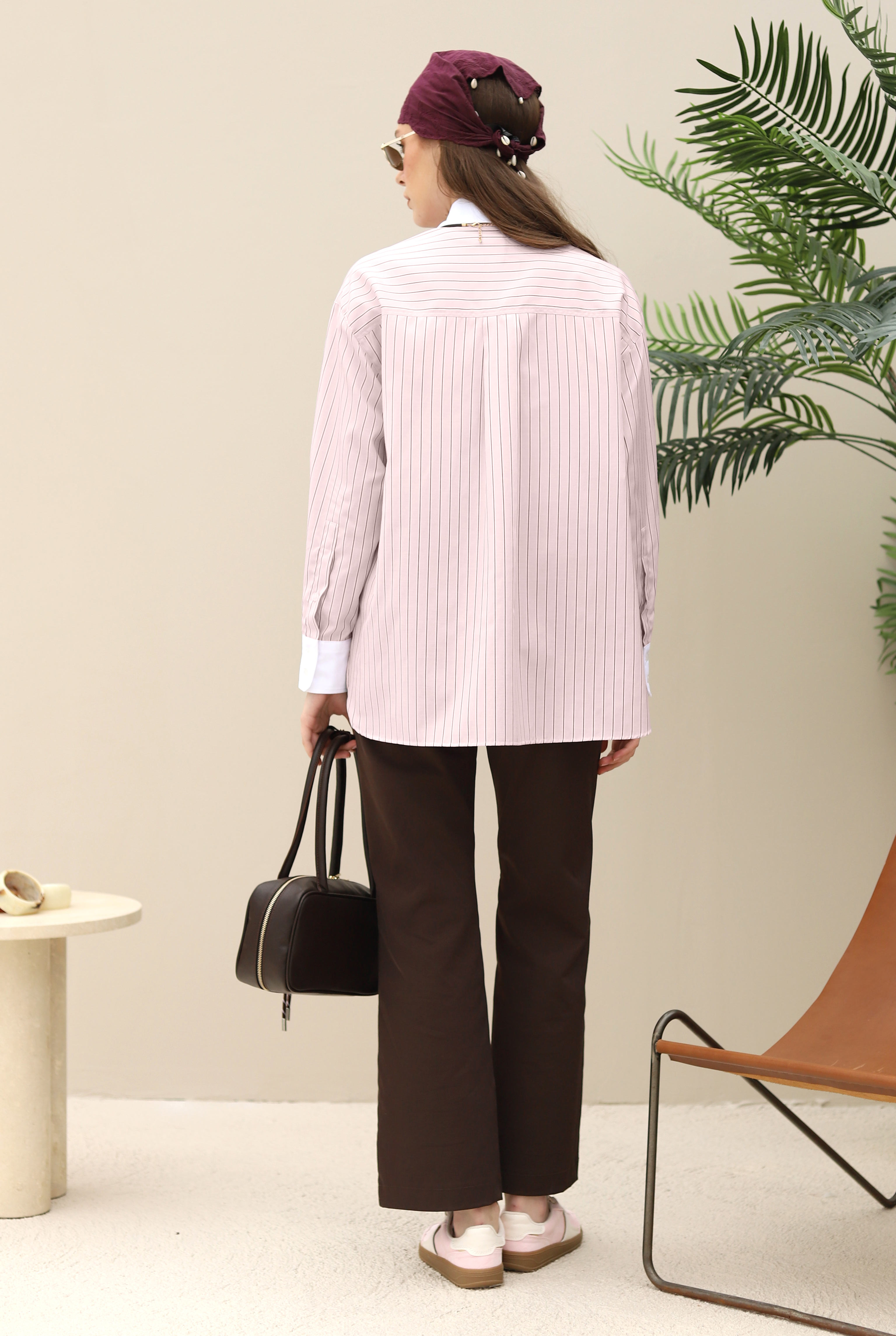 Shirt With Contrast Collar And Cuffs Pink - 4