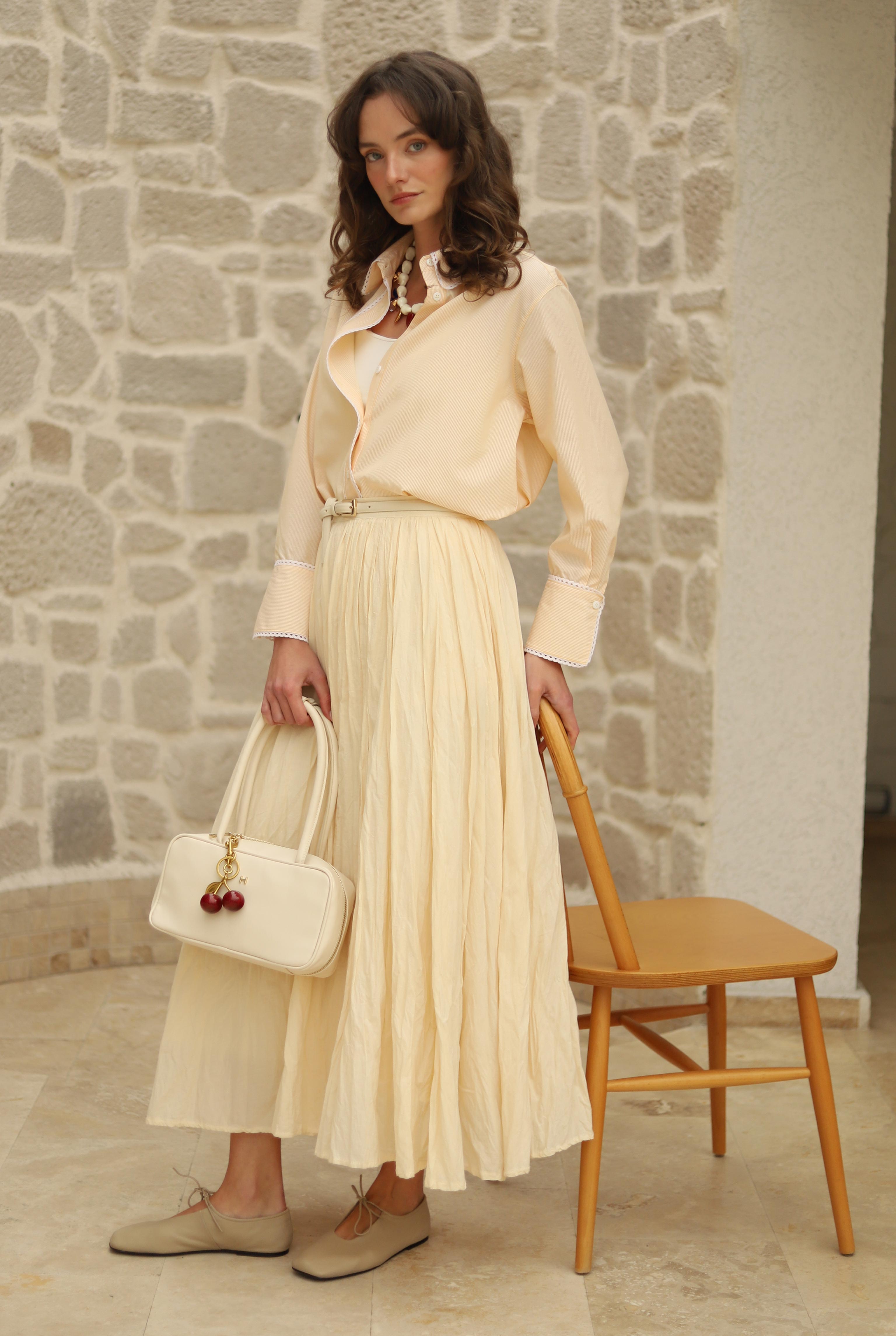 Wrinkled Voile Skirt Vanilla - HE-QA