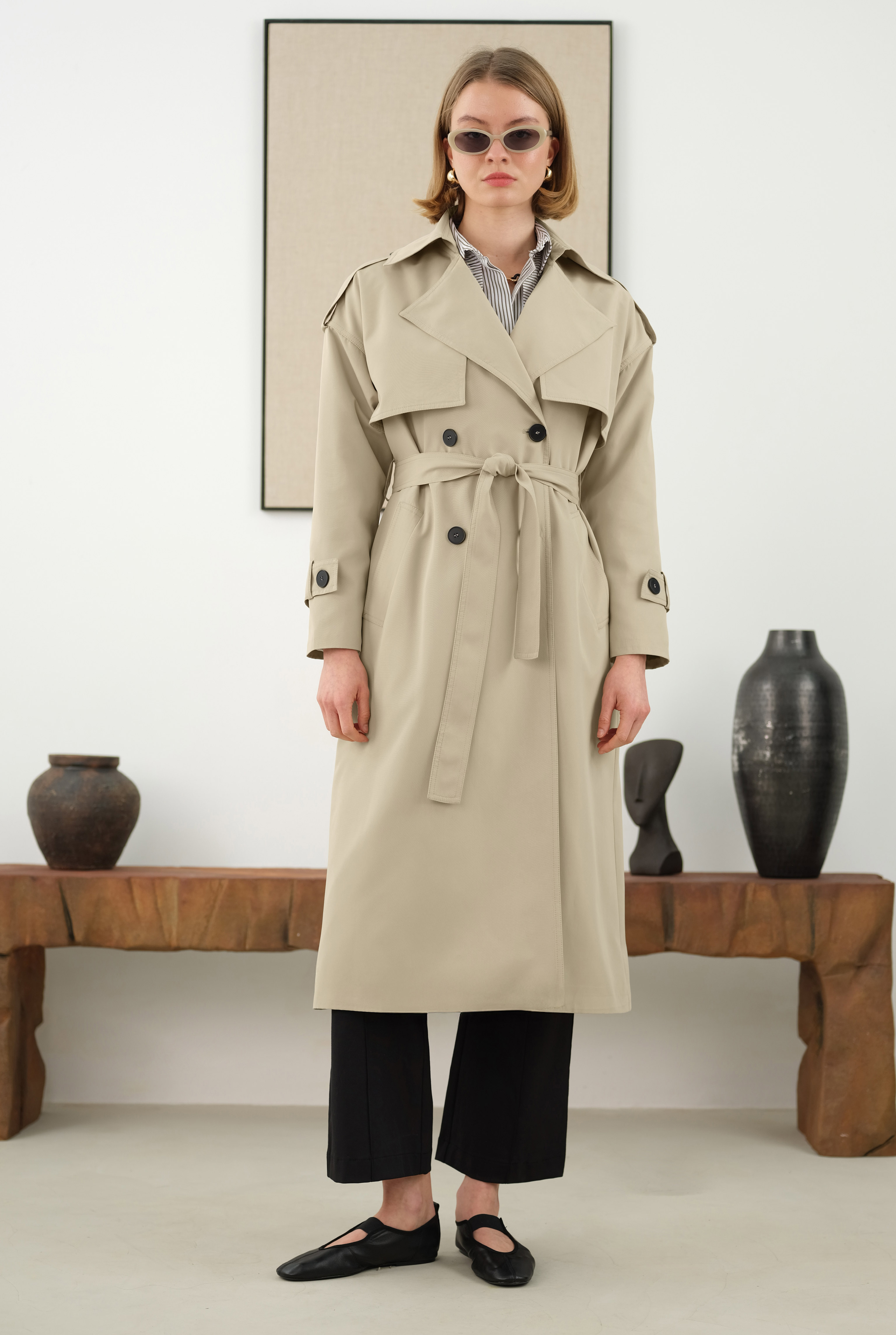 Long Classic Trenchcoat Sage Green - 4