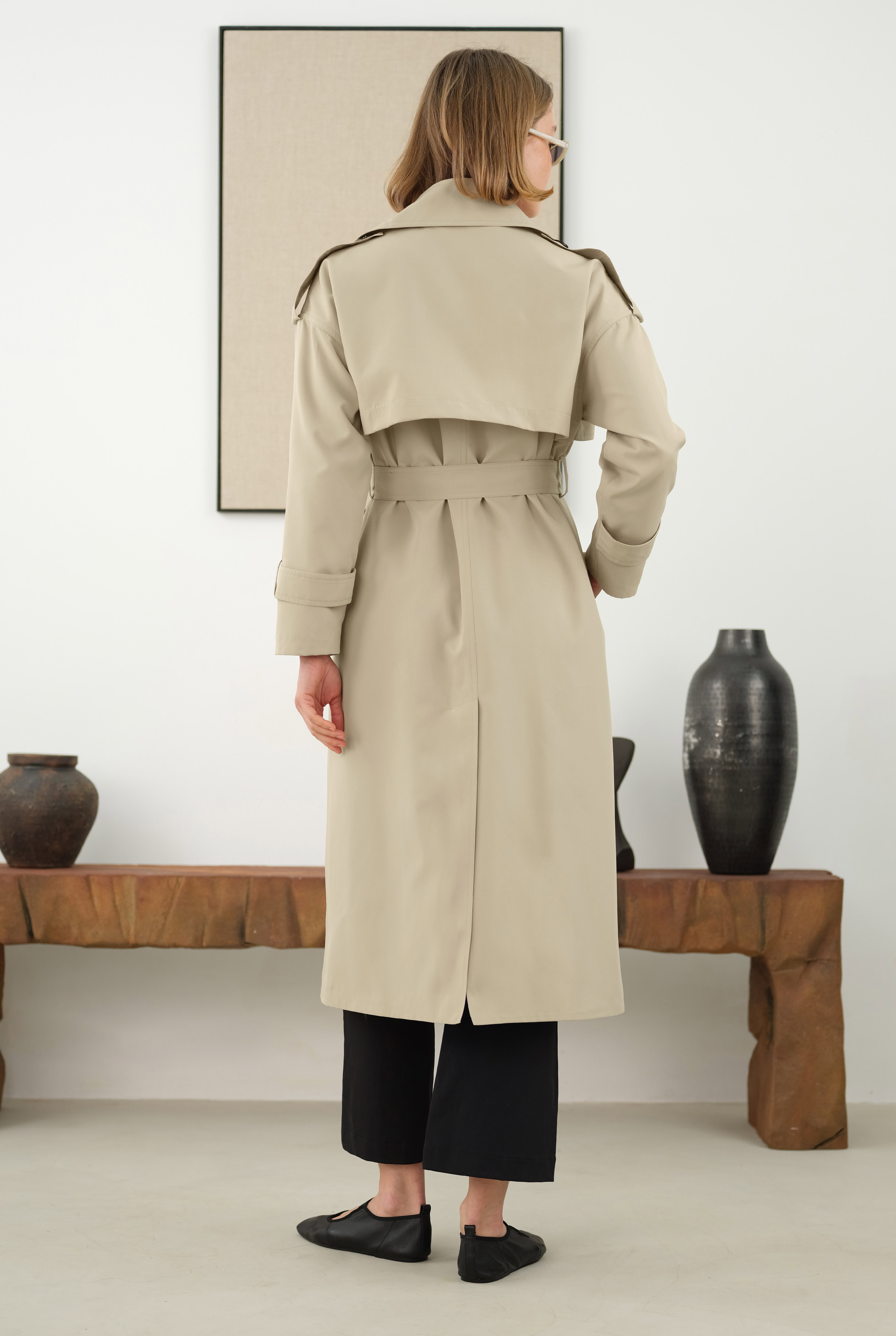 Long Classic Trenchcoat Sage Green - 5