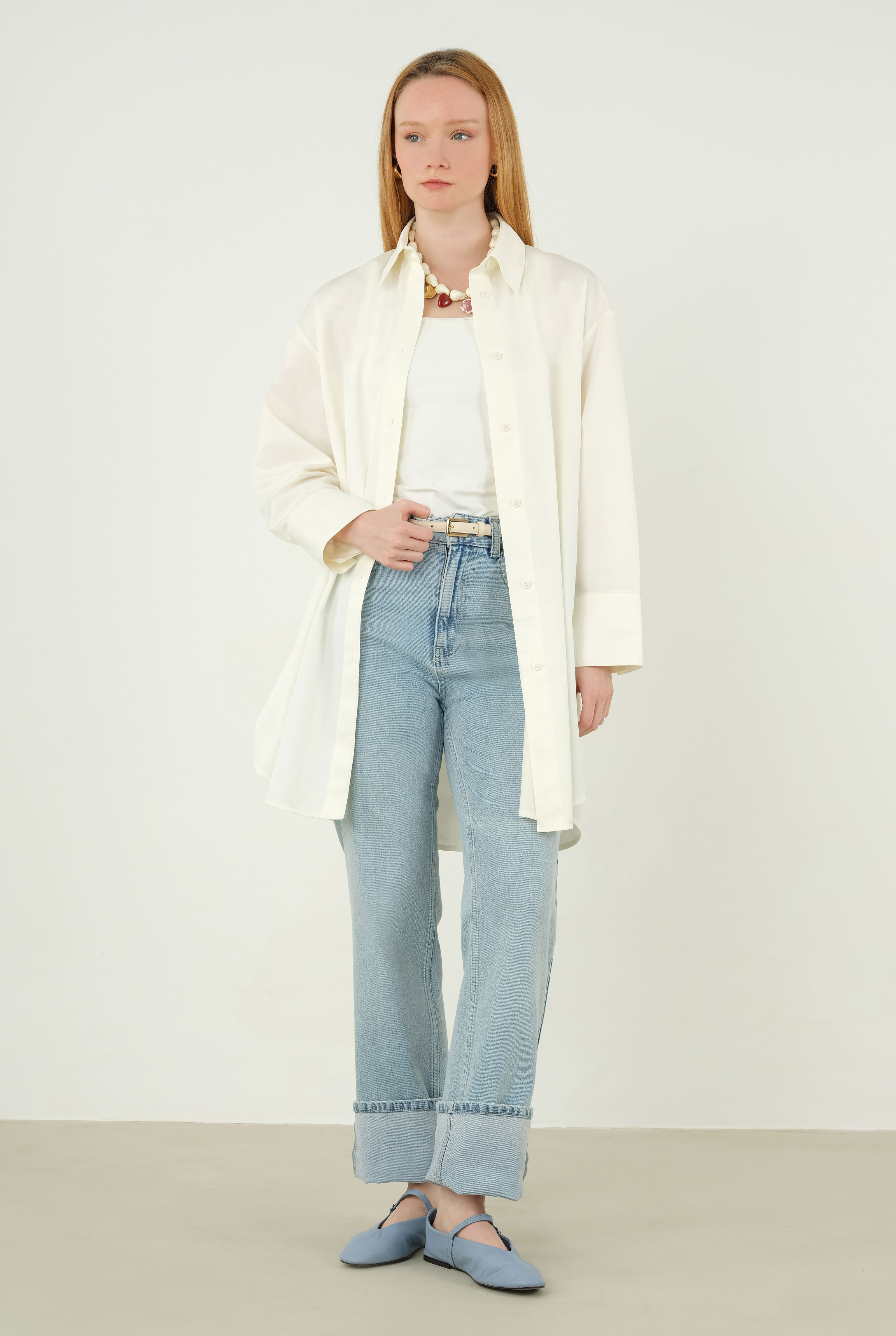 Poplin Gömlek 90 cm Ekru - HE-QA