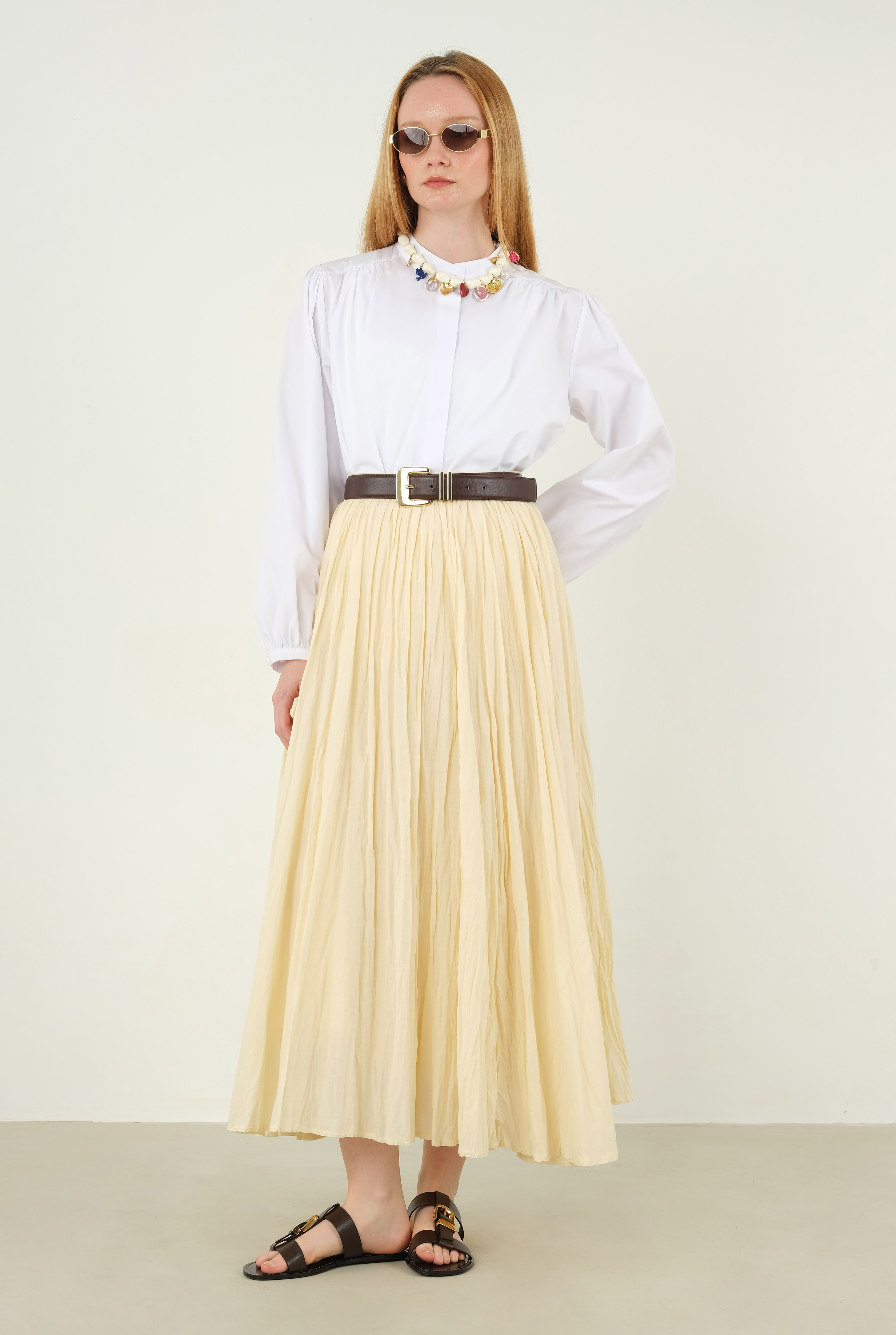 Ruched Shoulder Poplin Shirt White - 6