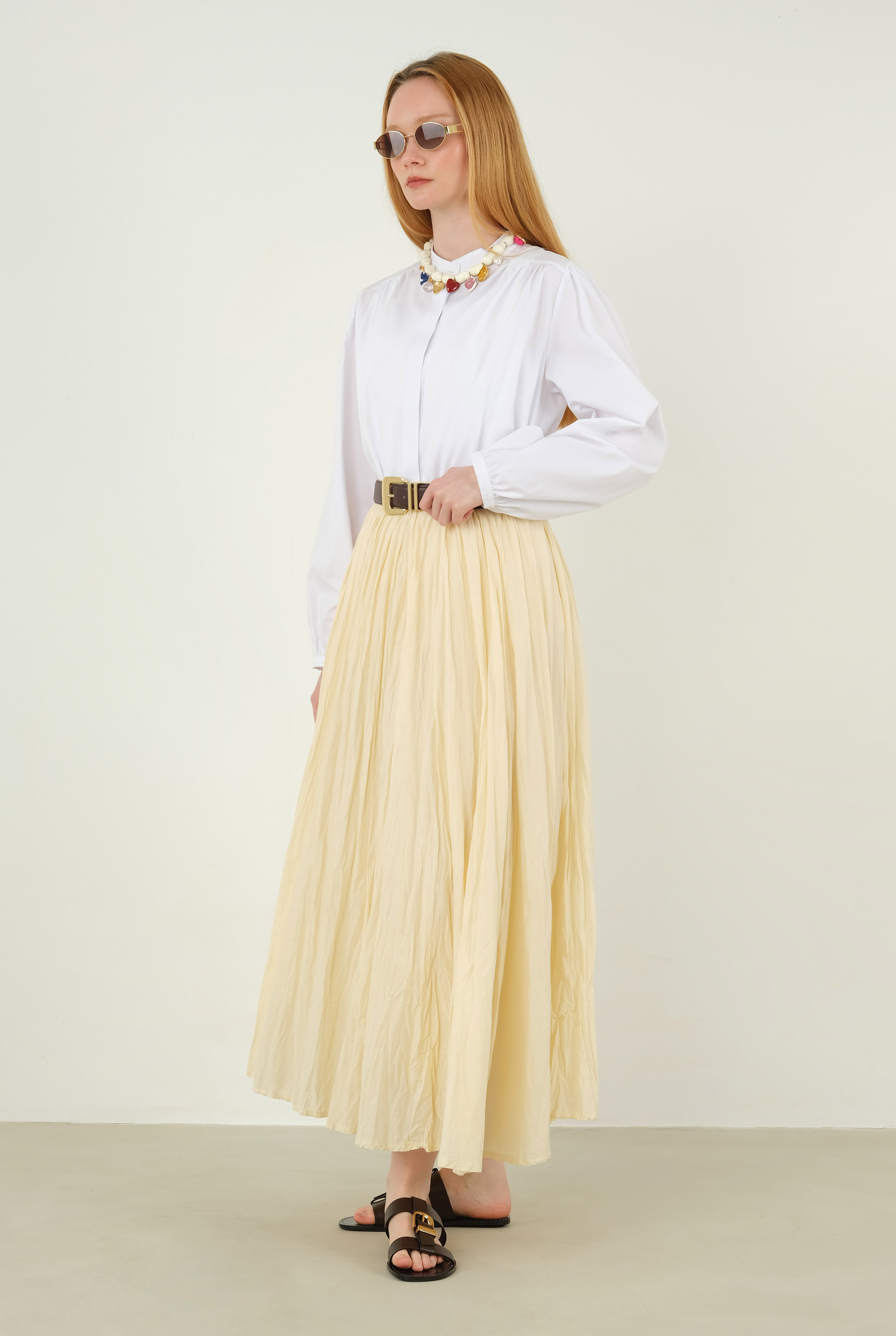 Wrinkled Voile Skirt Vanilla - 9