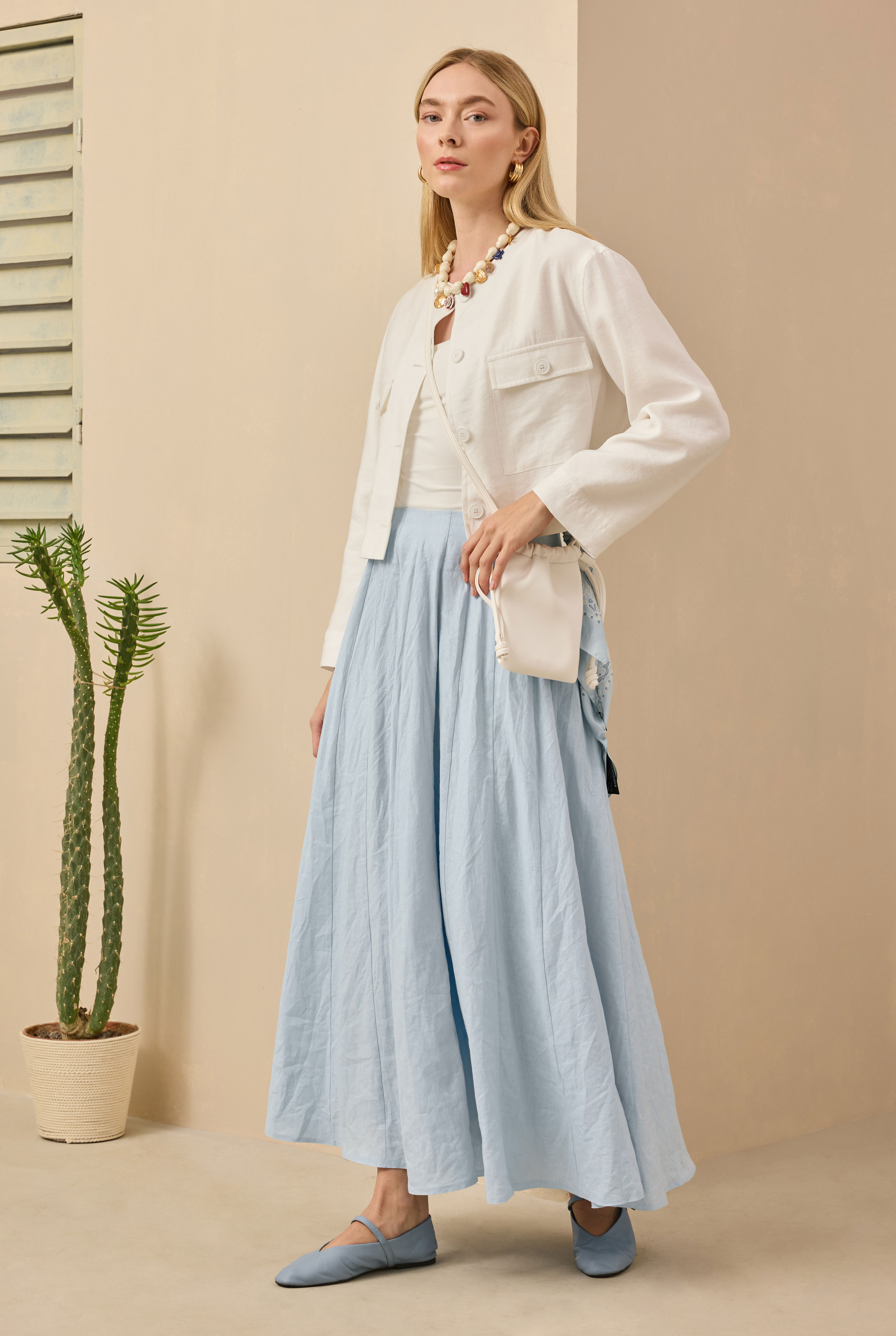 Pleat Detailed Skirt Baby Blue - 2
