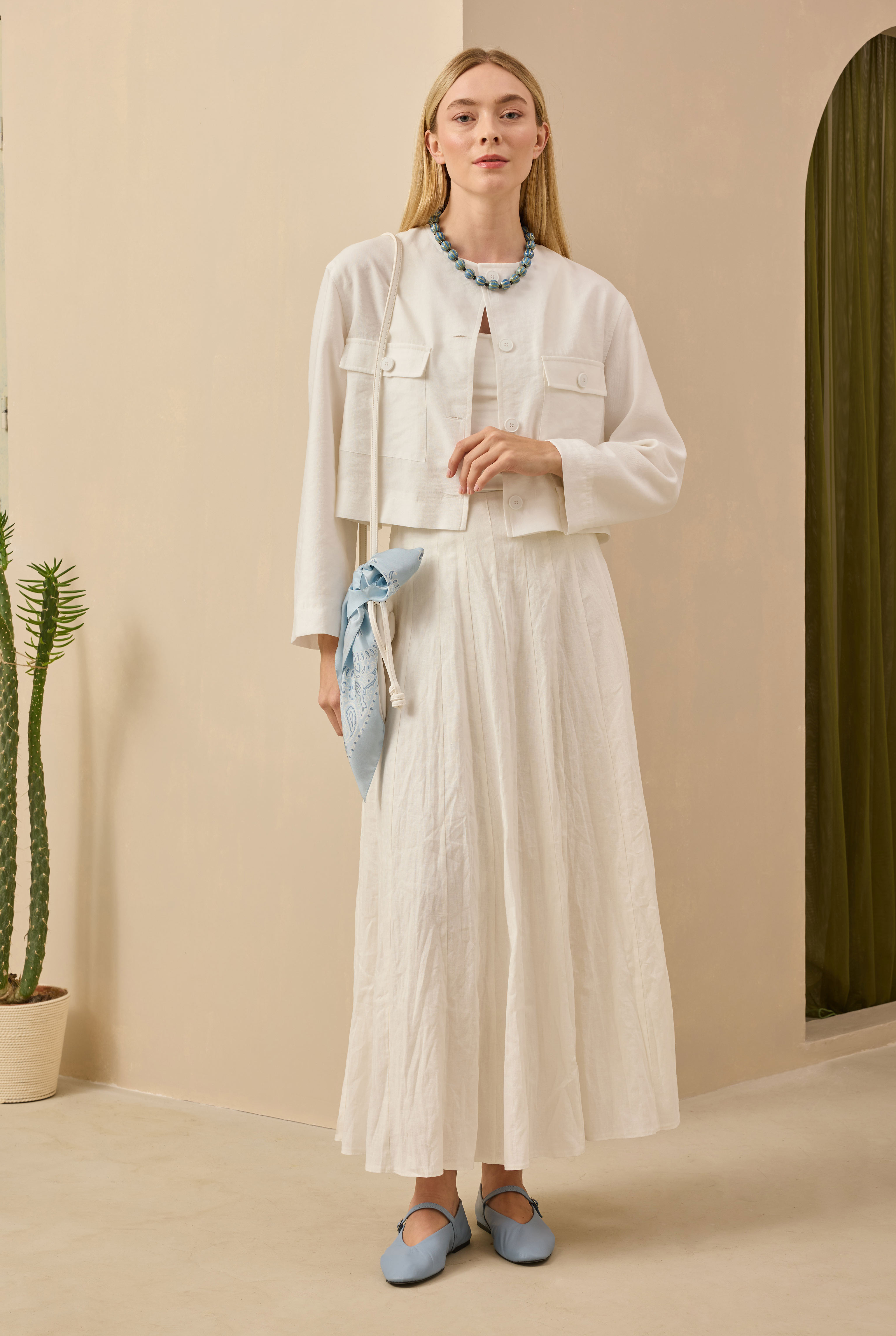Pleat Detailed Skirt Ecru - HE-QA