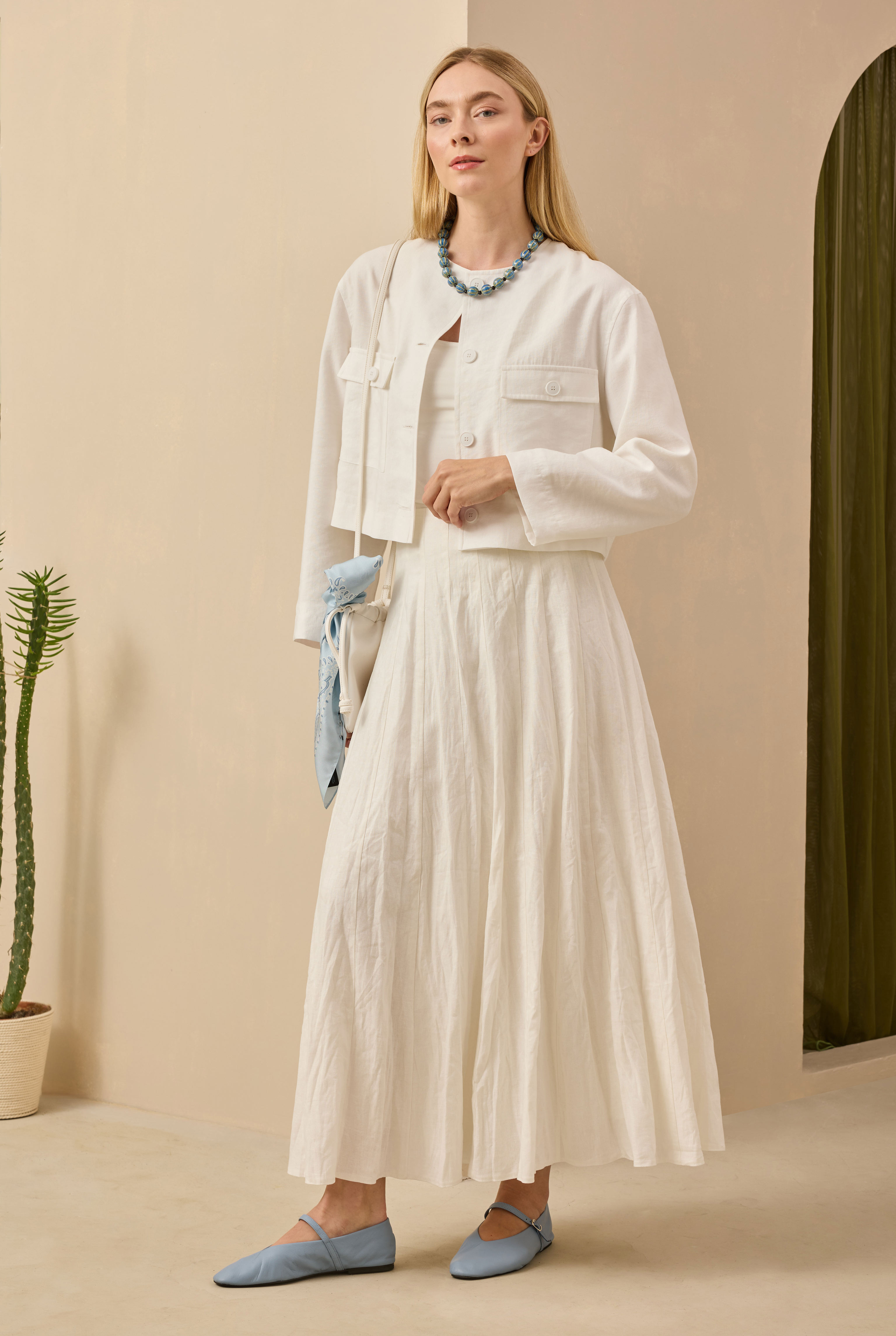 Pleat Detailed Skirt Ecru - 2