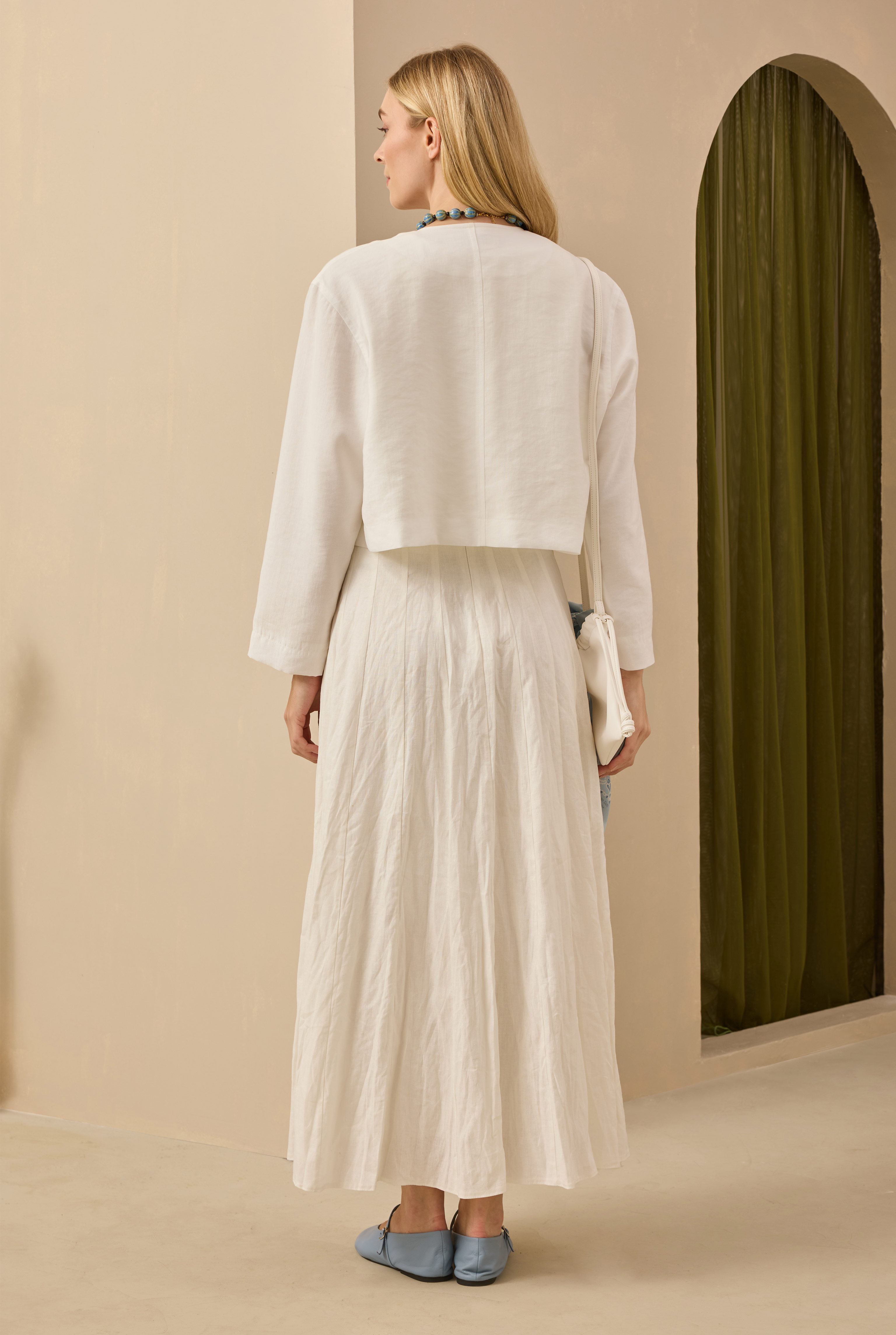 Pleat Detailed Skirt Ecru - 3