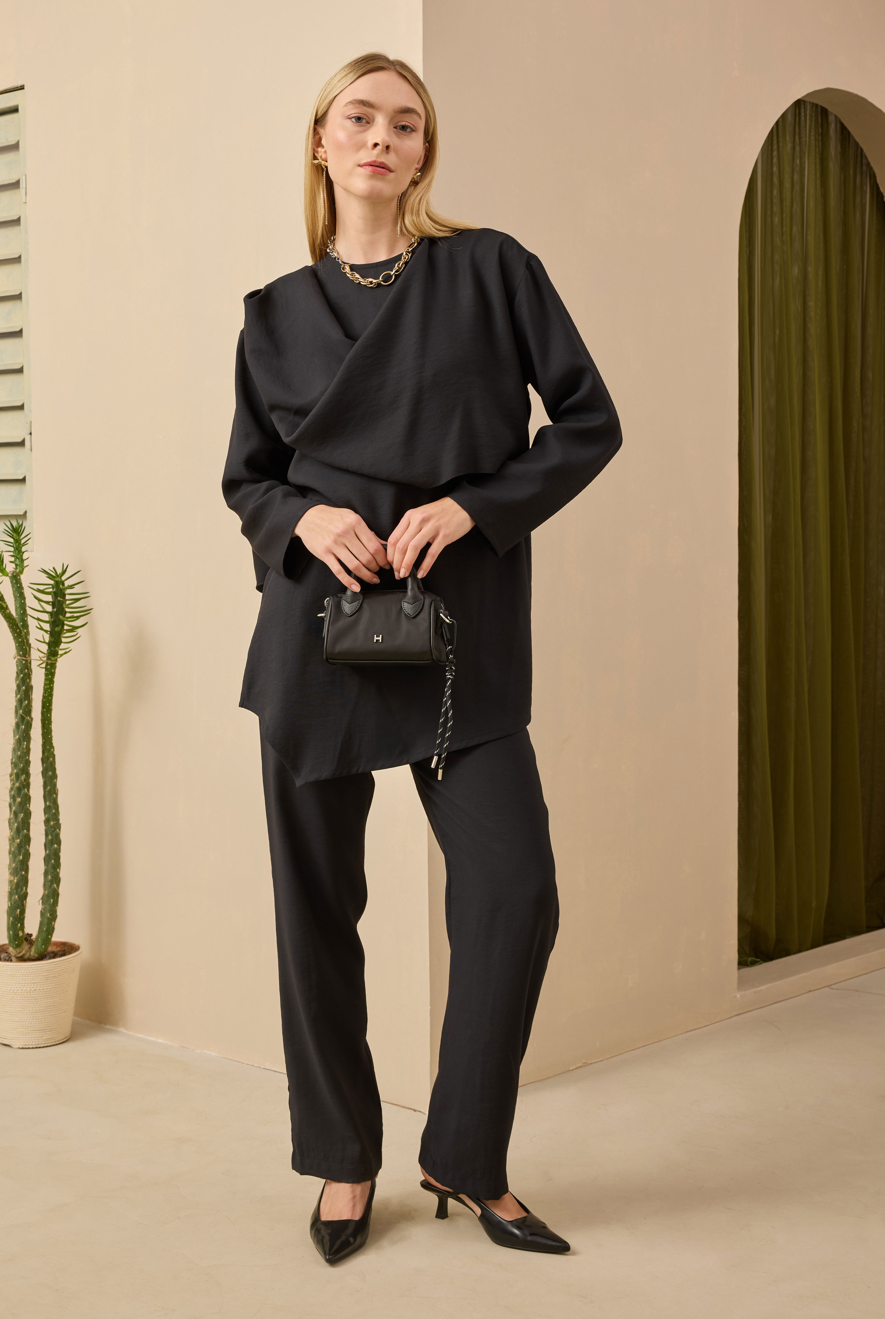 Shawl Collared Modal Set Black - HE-QA