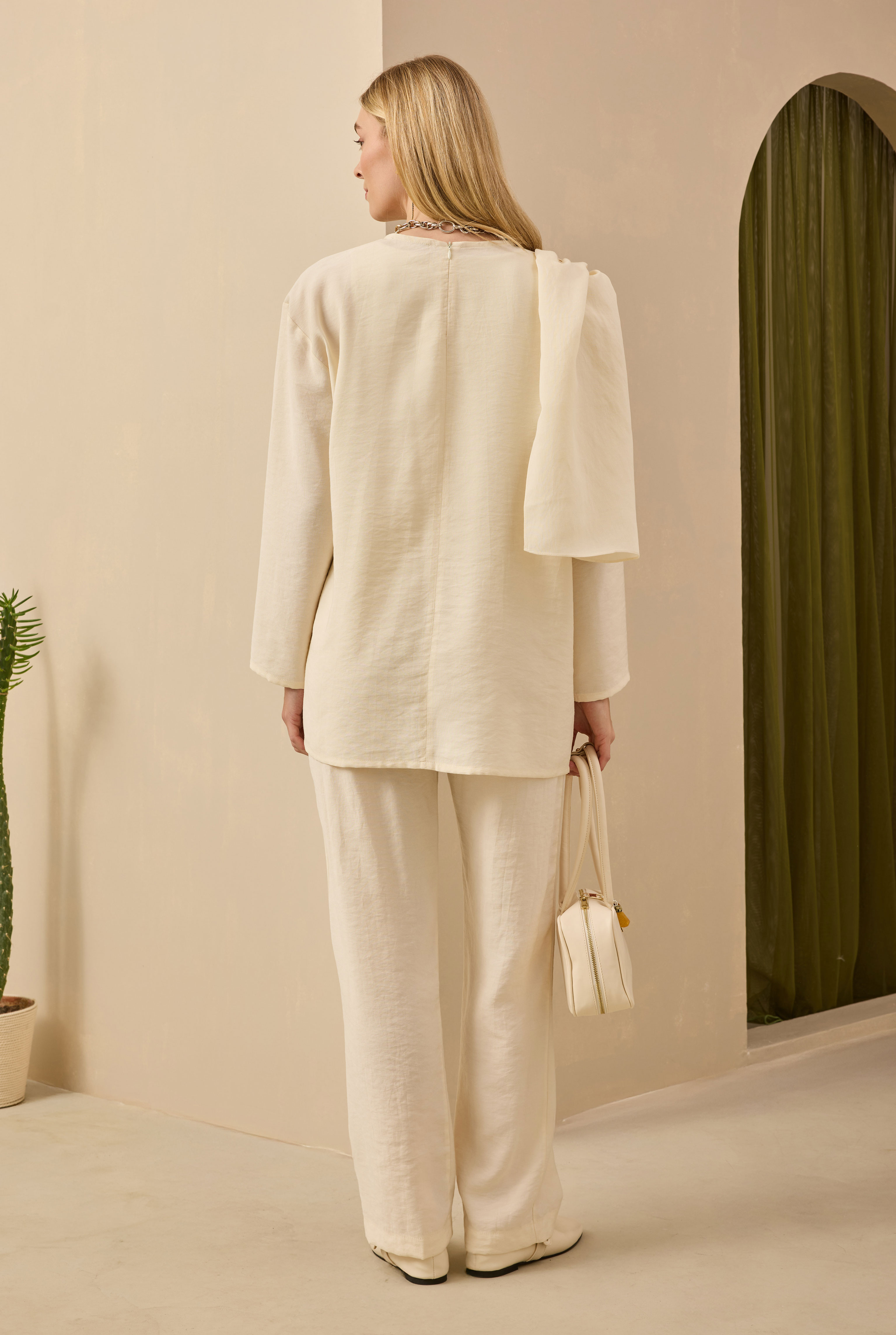 Shawl Collared Modal Set Bone - 3