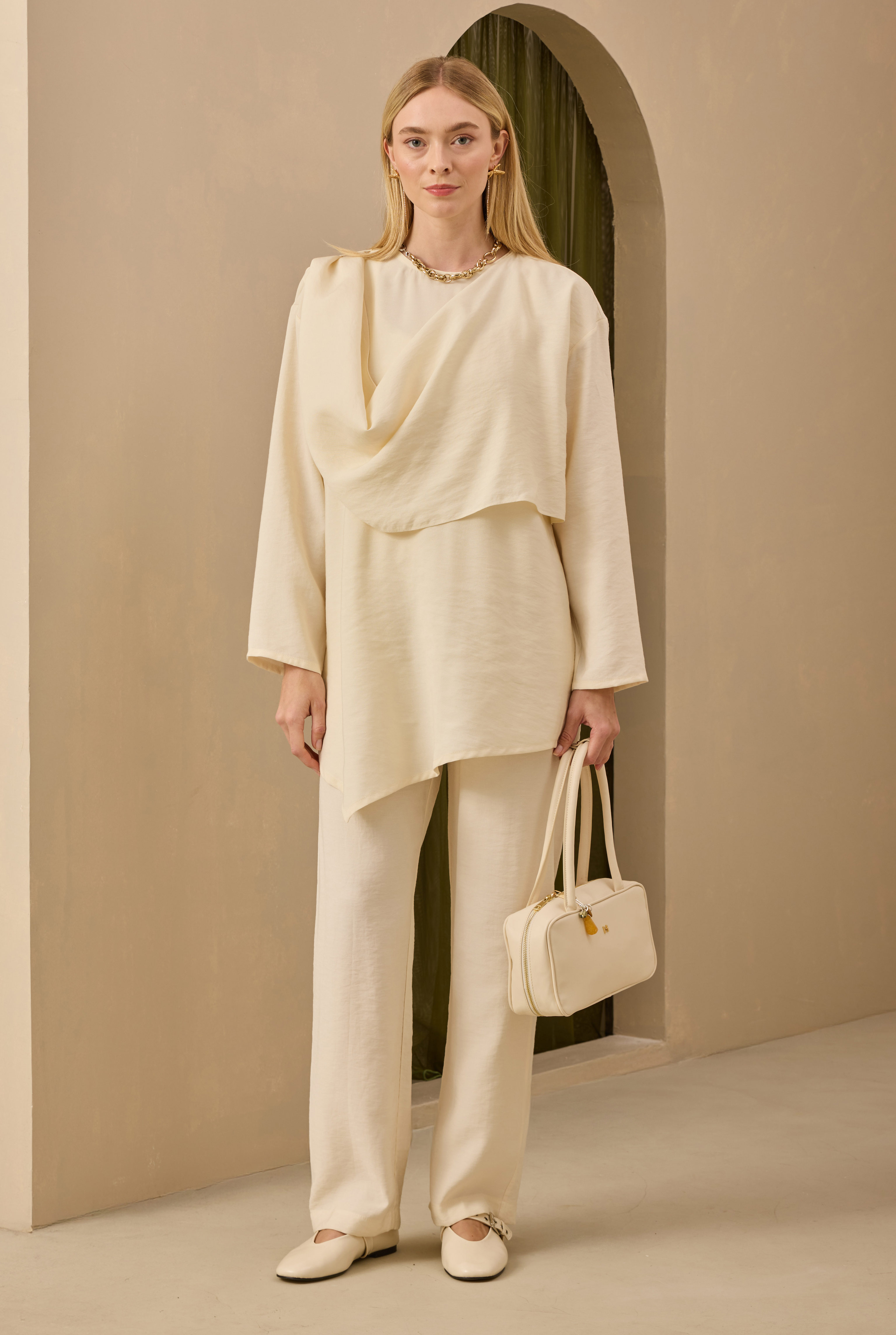 Shawl Collared Modal Set Bone - 4