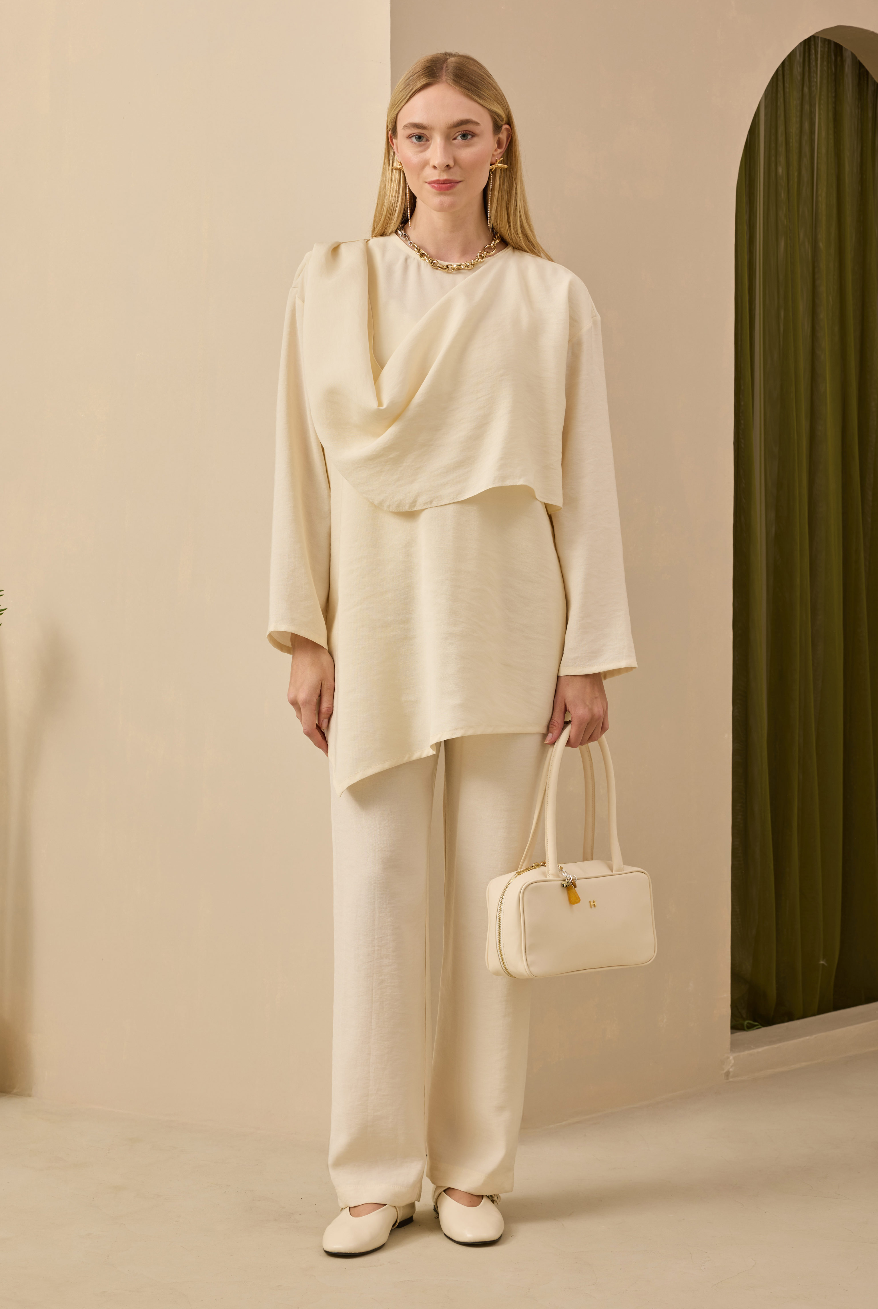 Shawl Collared Modal Set Bone - 2