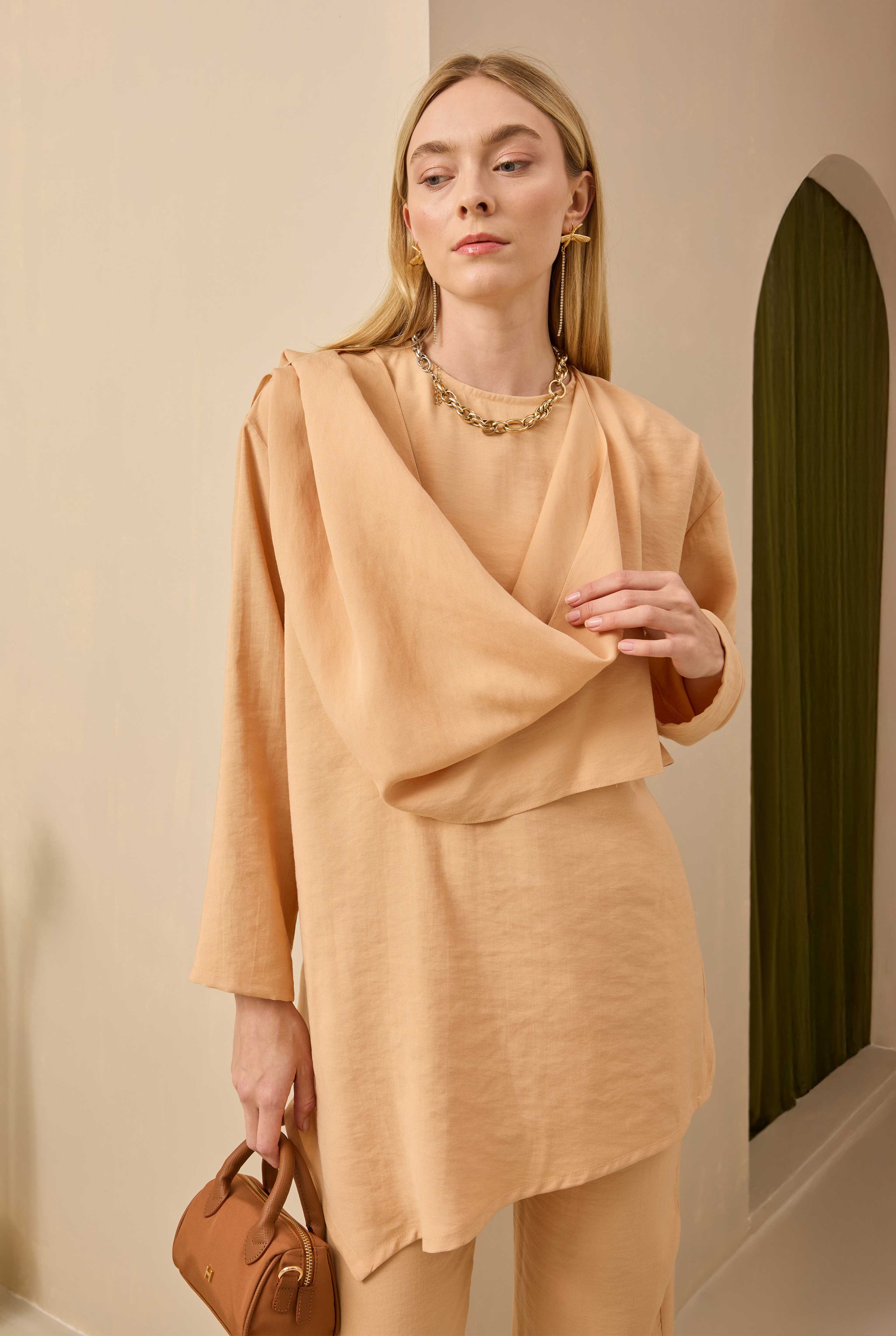Shawl Collared Modal Set Light Salmon - 2