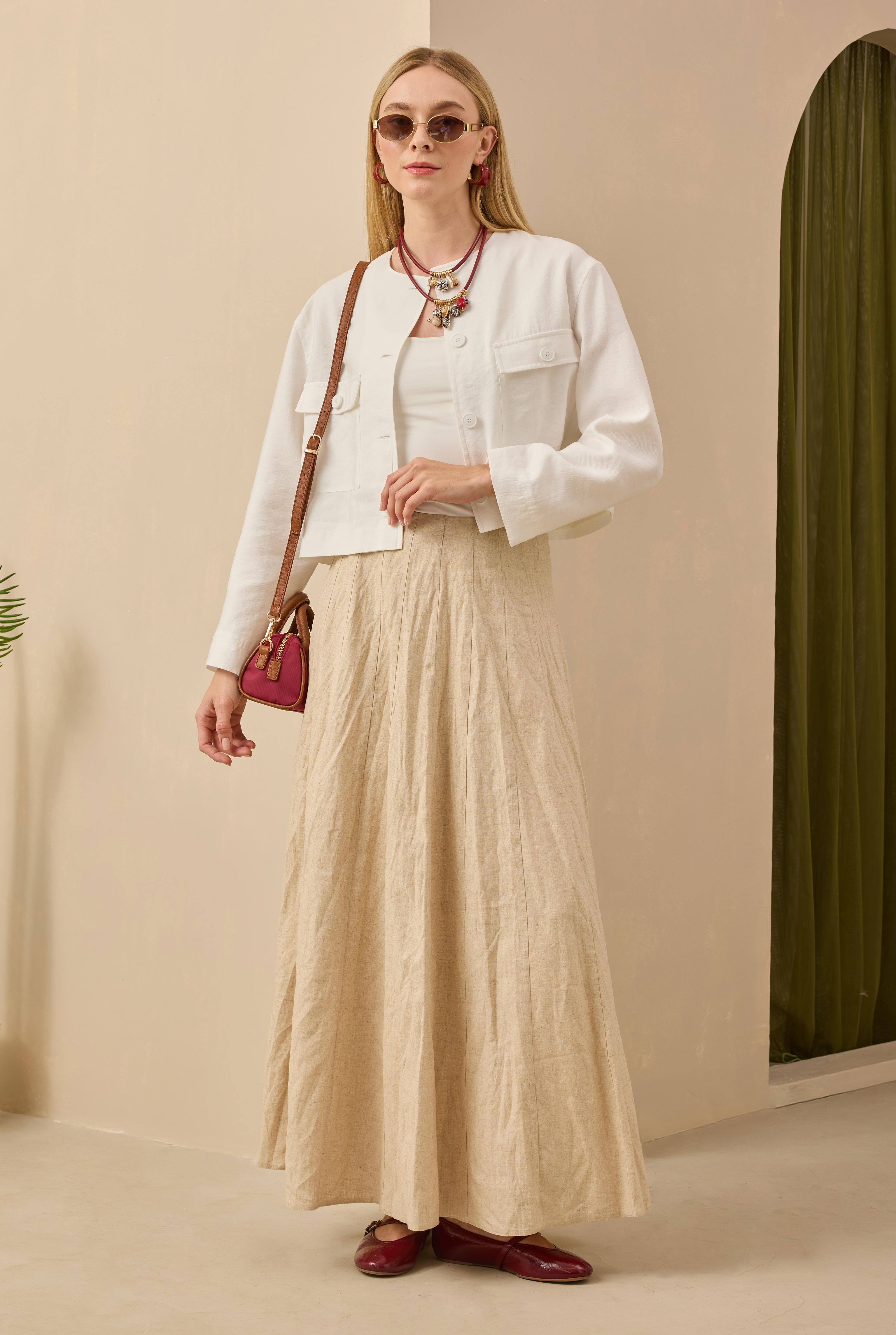 Pleat Detailed Skirt Pearl - 1