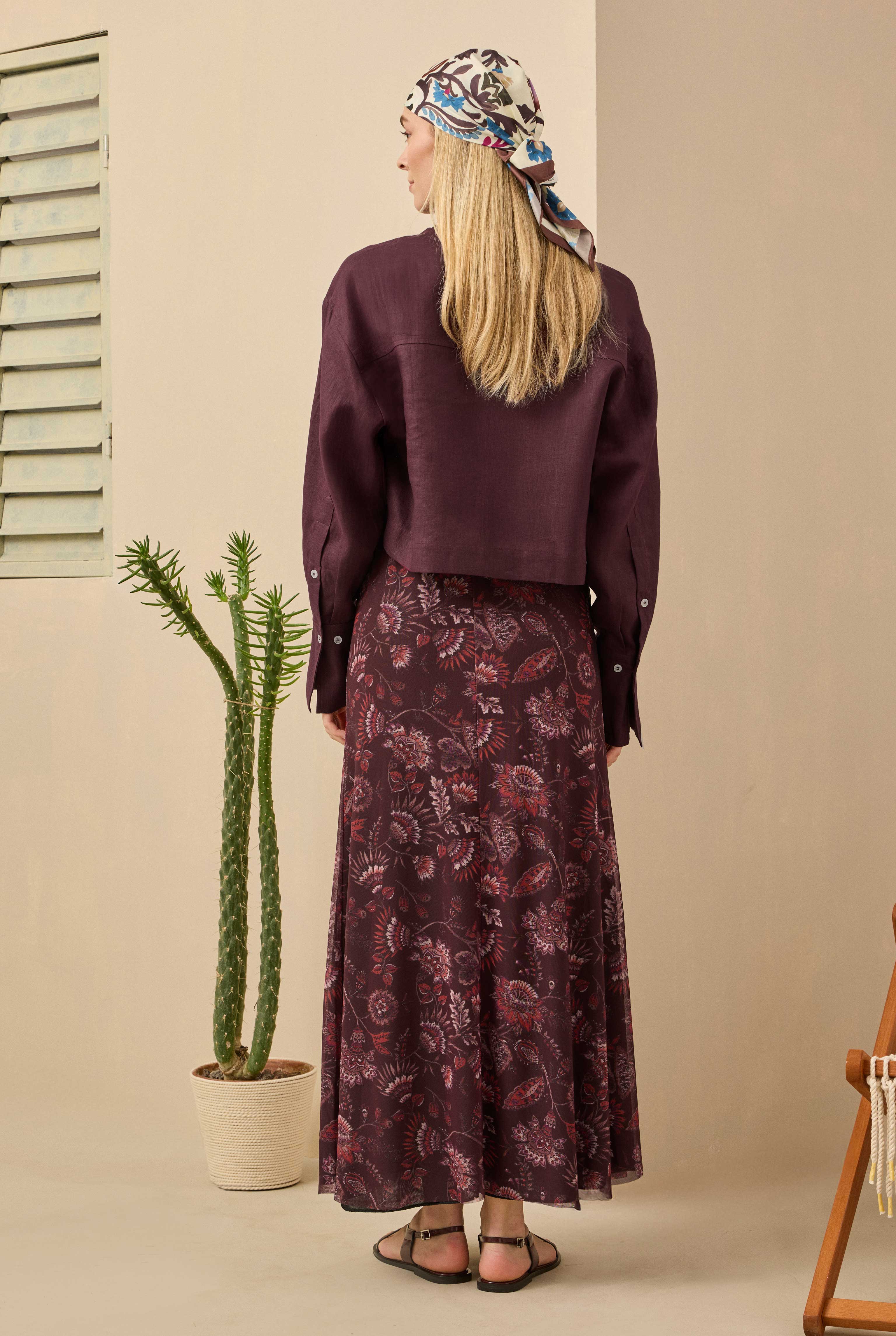Linen Crop Shirt Bordeaux - 5