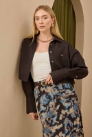 Linen Crop Shirt Dark Brown 