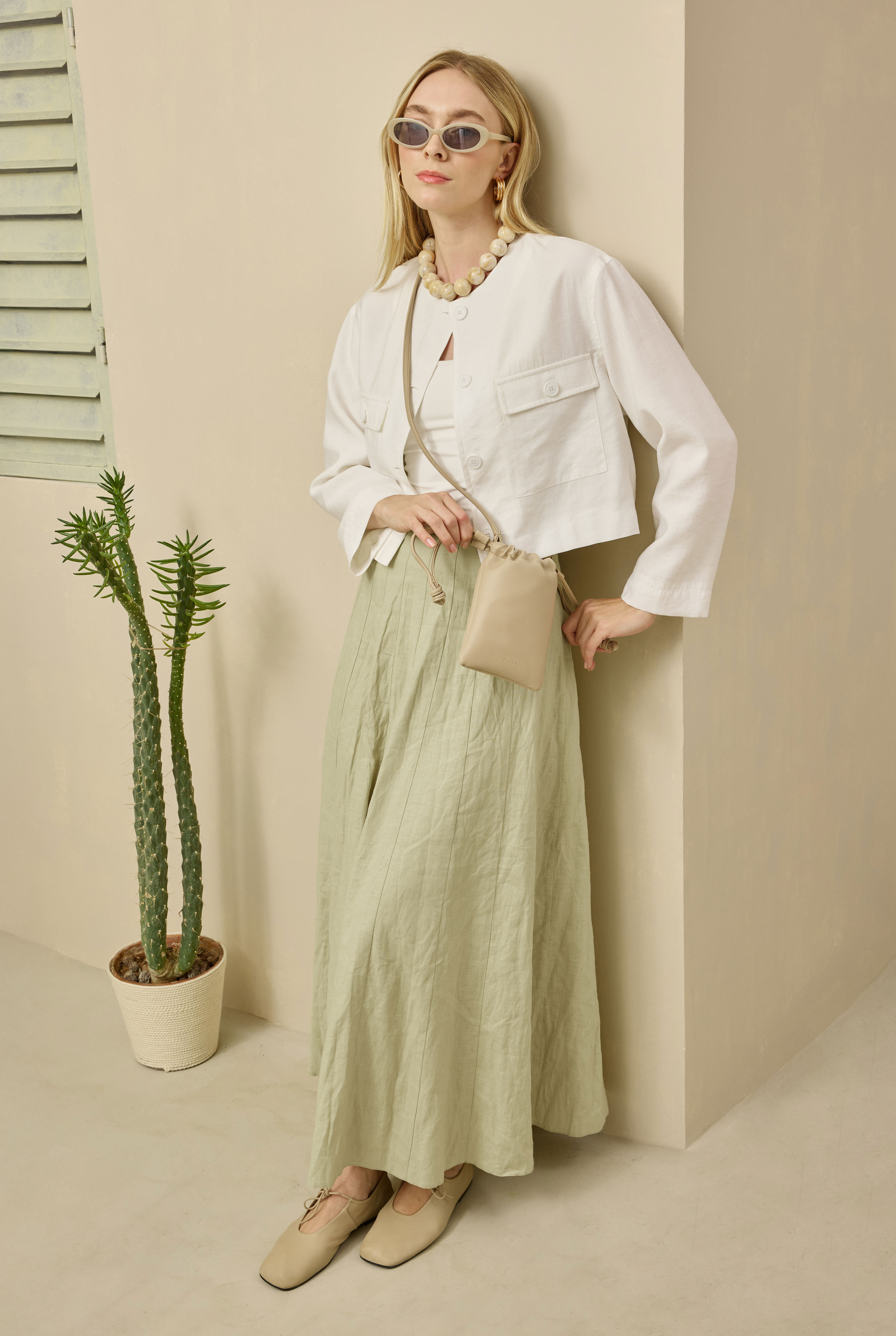 Pleat Detailed Skirt Light Sage Green - 1