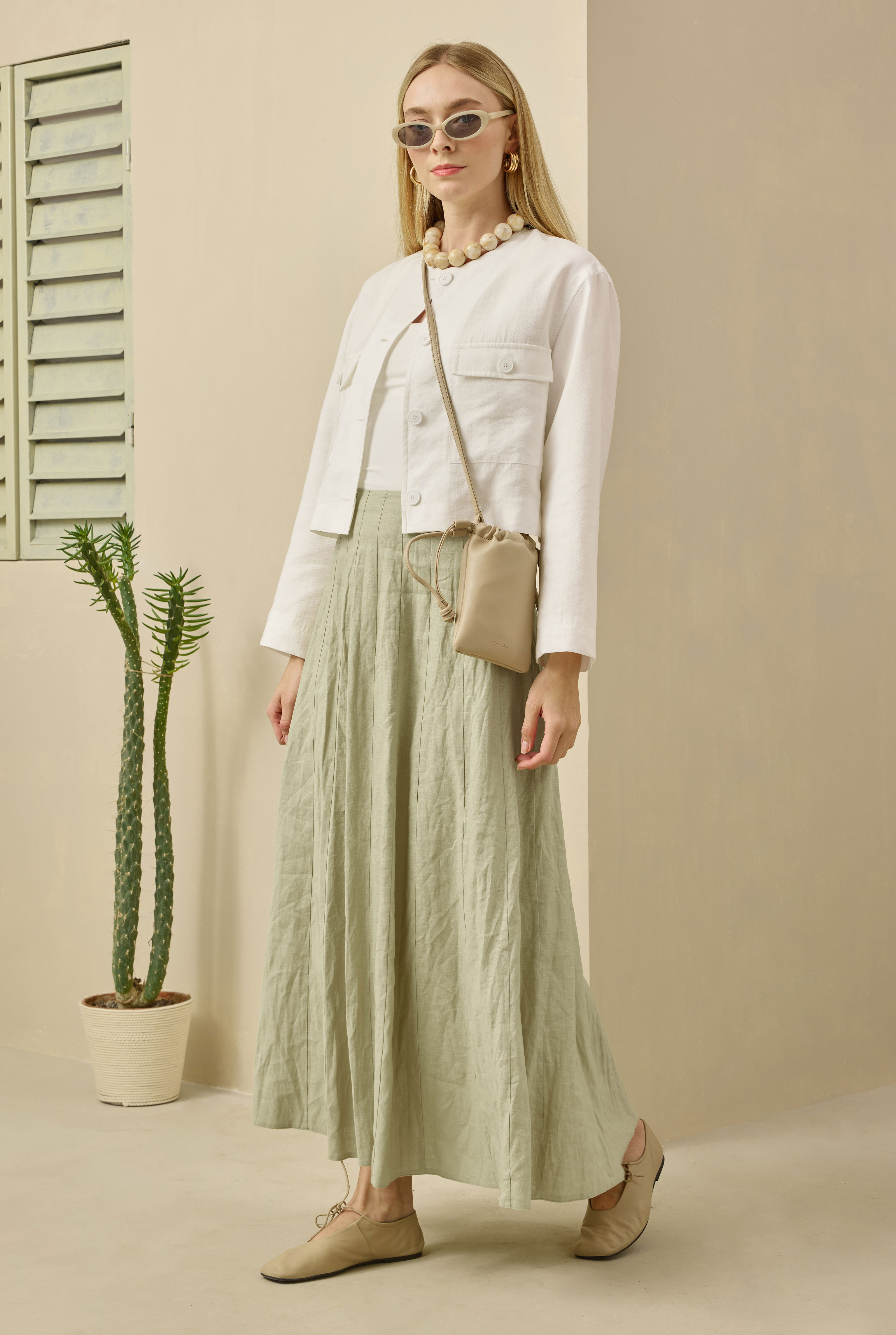 Pleat Detailed Skirt Light Sage Green - 2