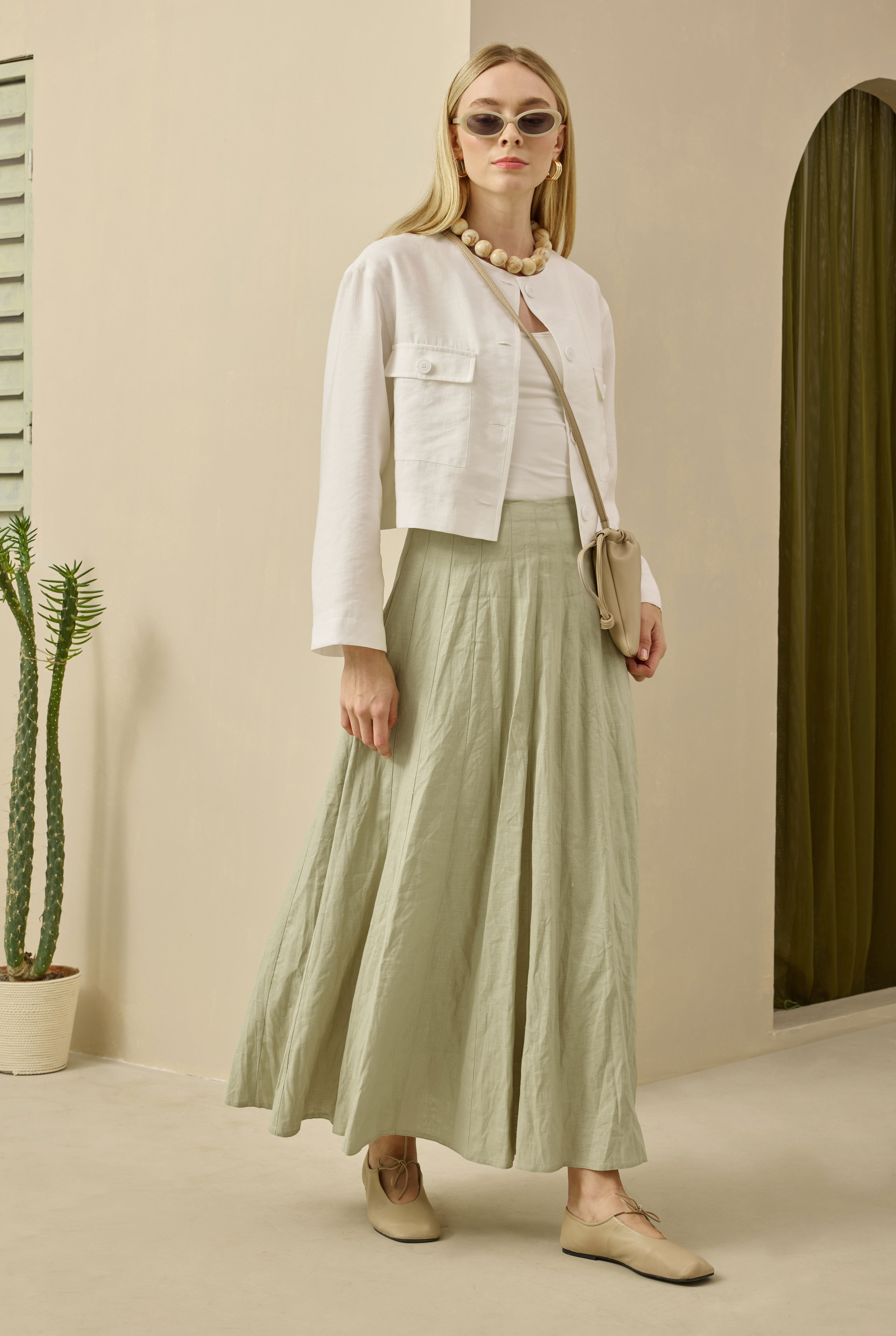 Pleat Detailed Skirt Light Sage Green - 3