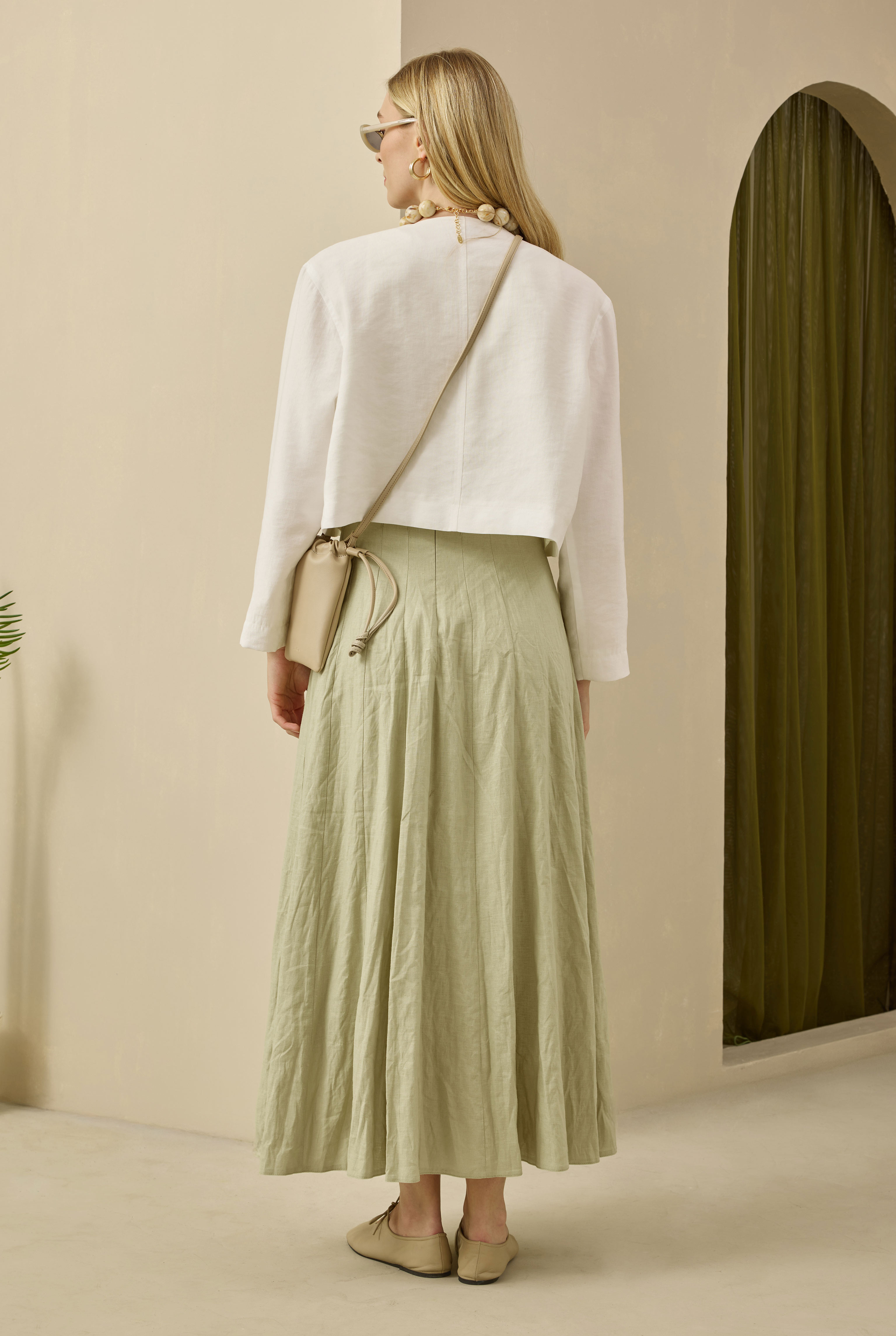 Pleat Detailed Skirt Light Sage Green - 4