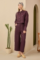 Linen Crop Shirt Bordeaux 
