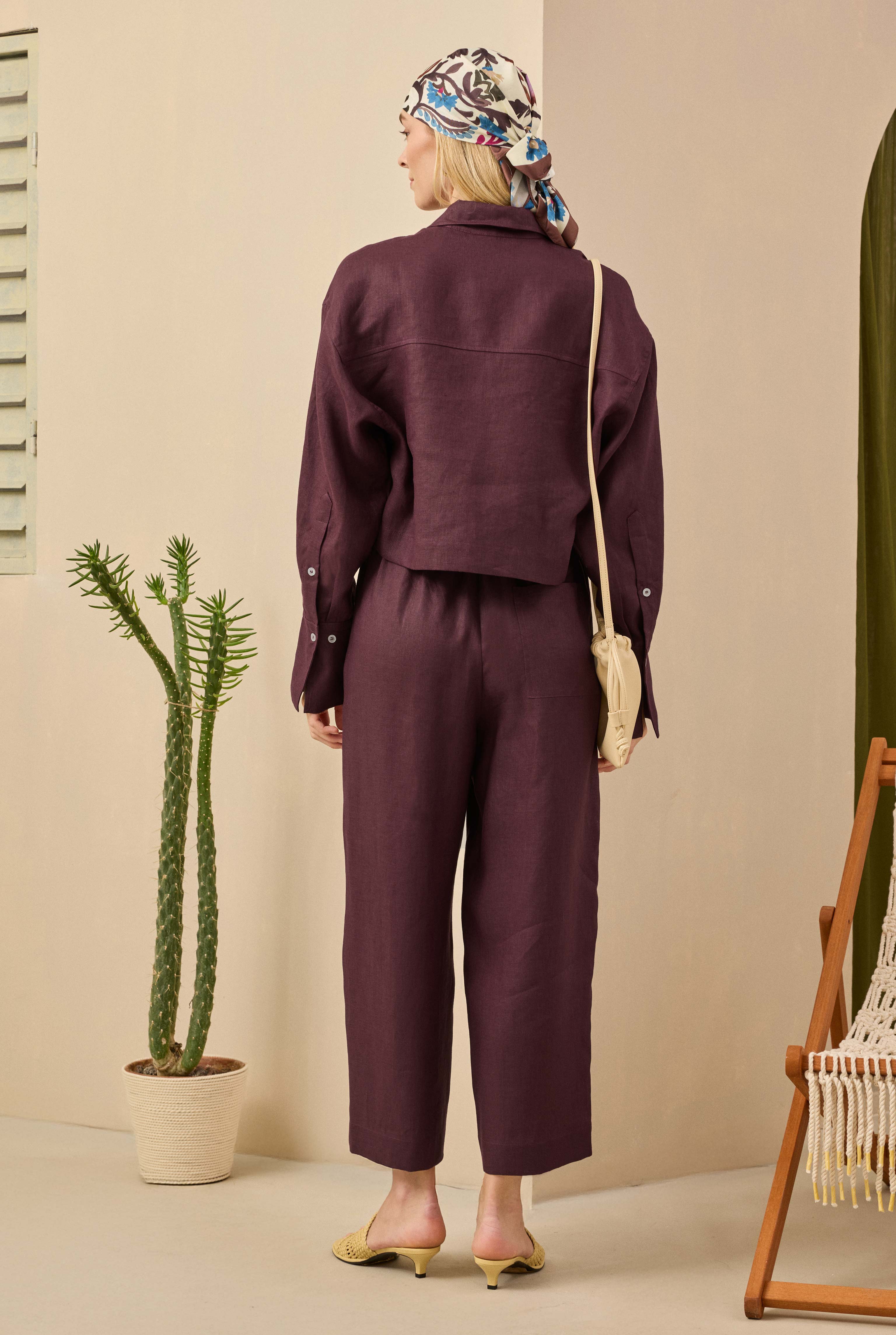 Linen Crop Shirt Bordeaux - 7