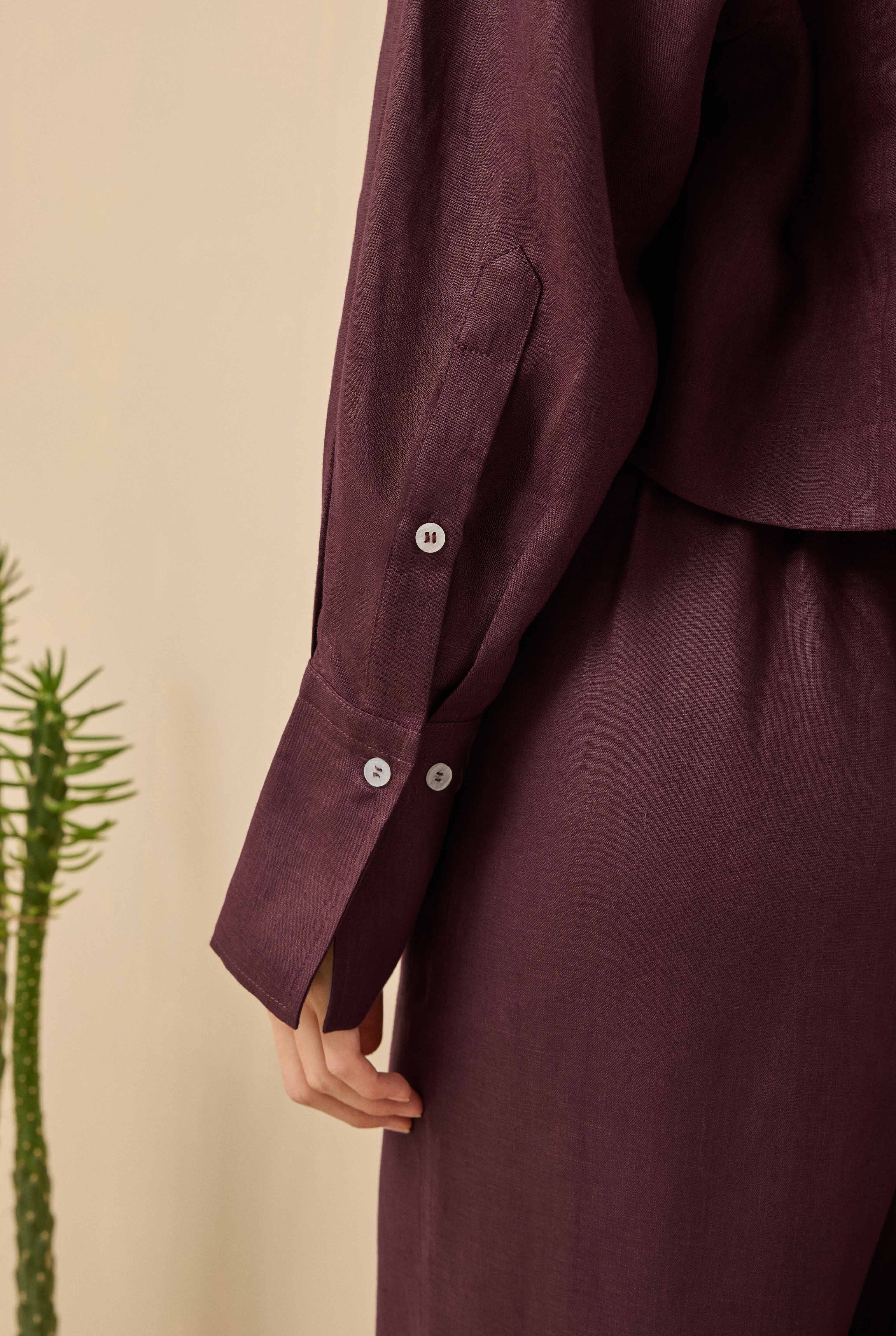 Linen Crop Shirt Bordeaux - 3