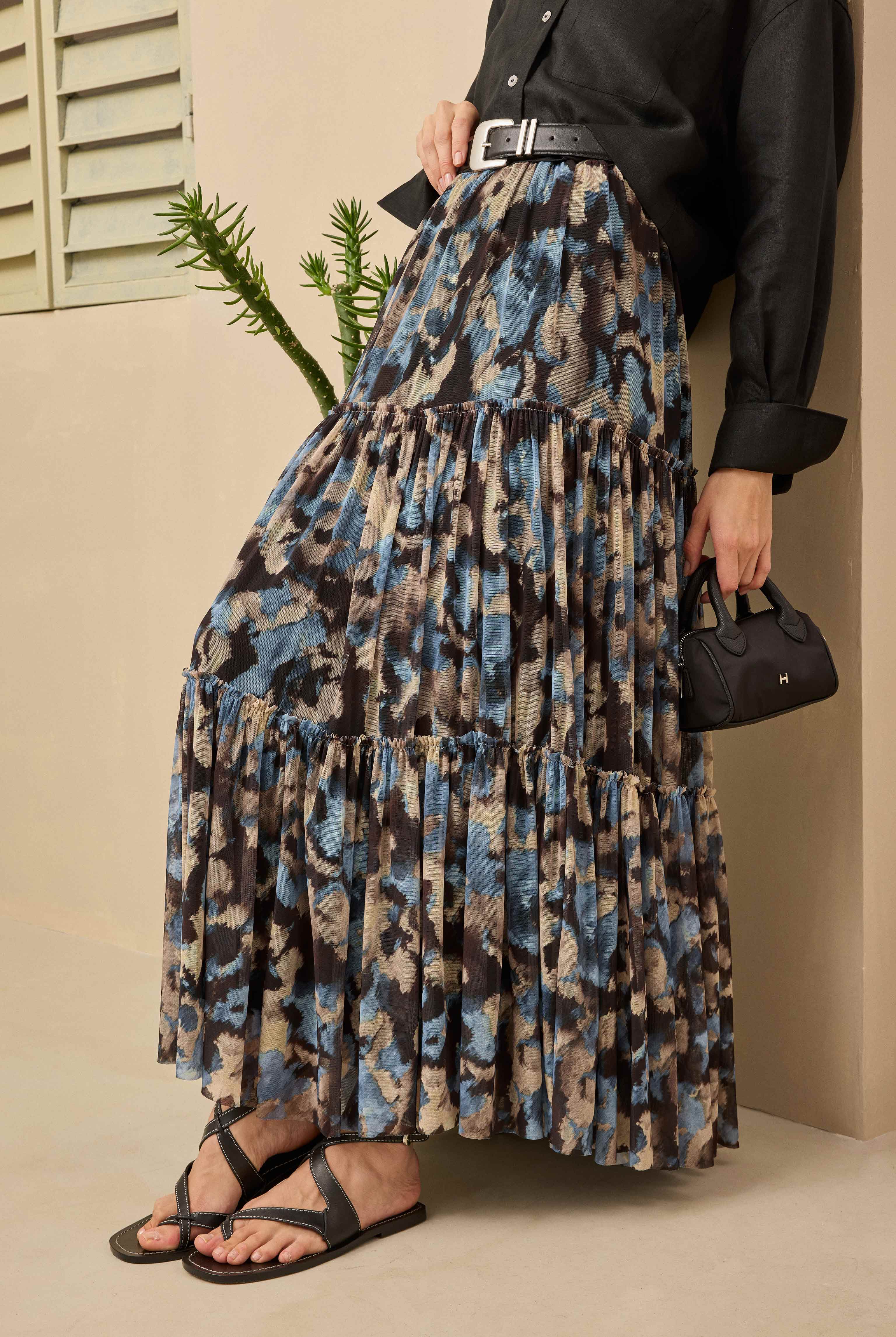 Layered Tulle Skirt Brush Patterned - 6