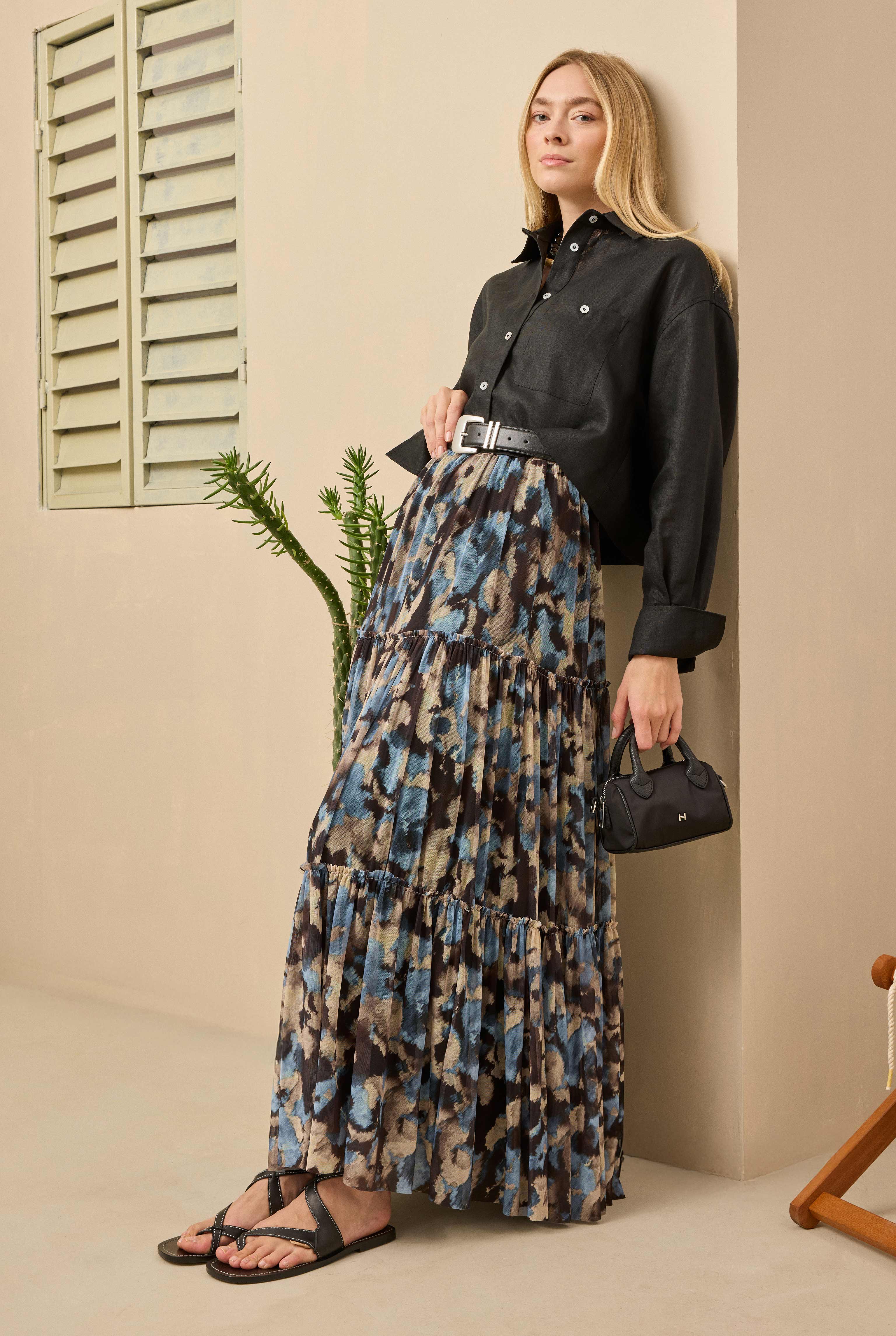 Layered Tulle Skirt Brush Patterned - 3