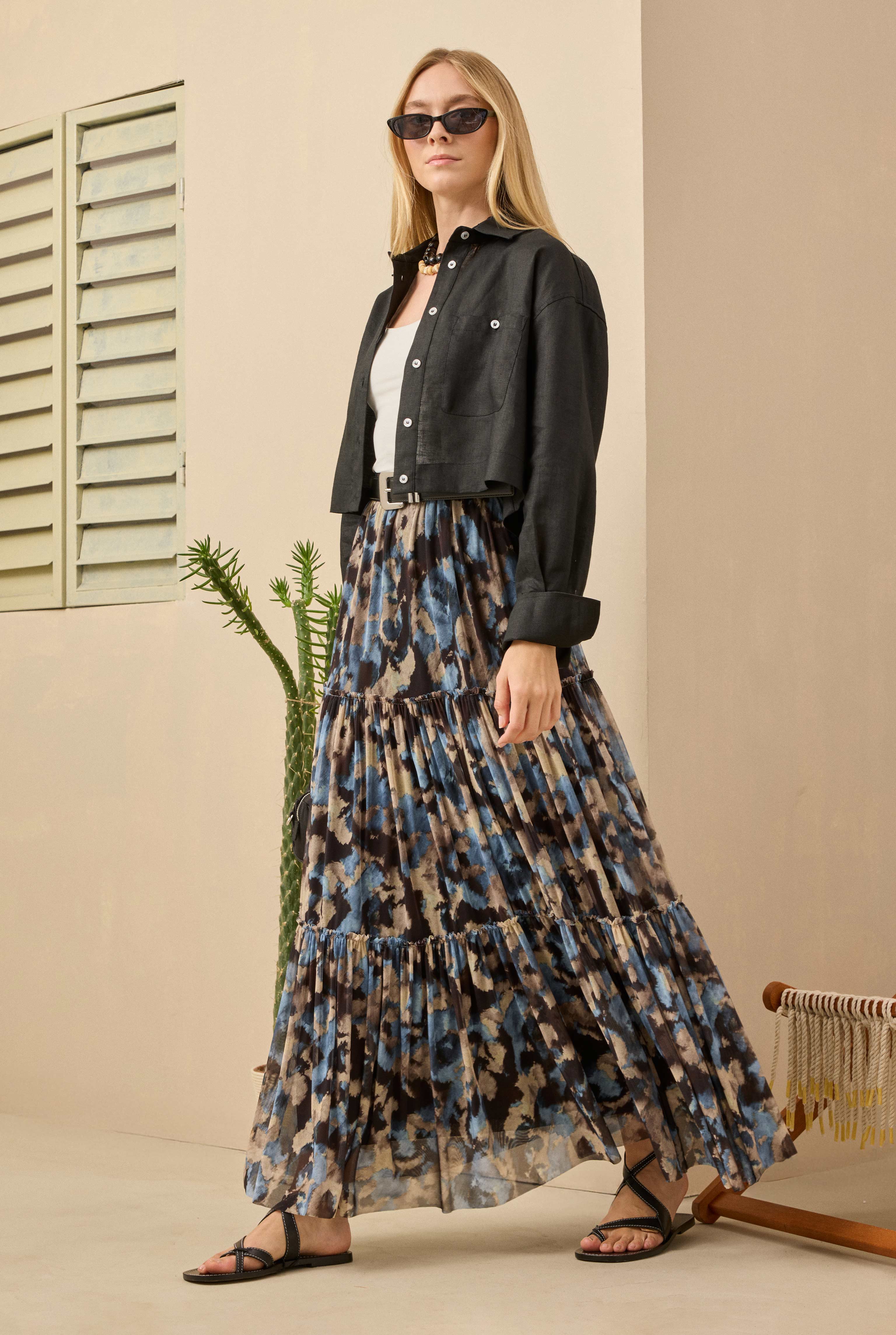 Layered Tulle Skirt Brush Patterned - 2