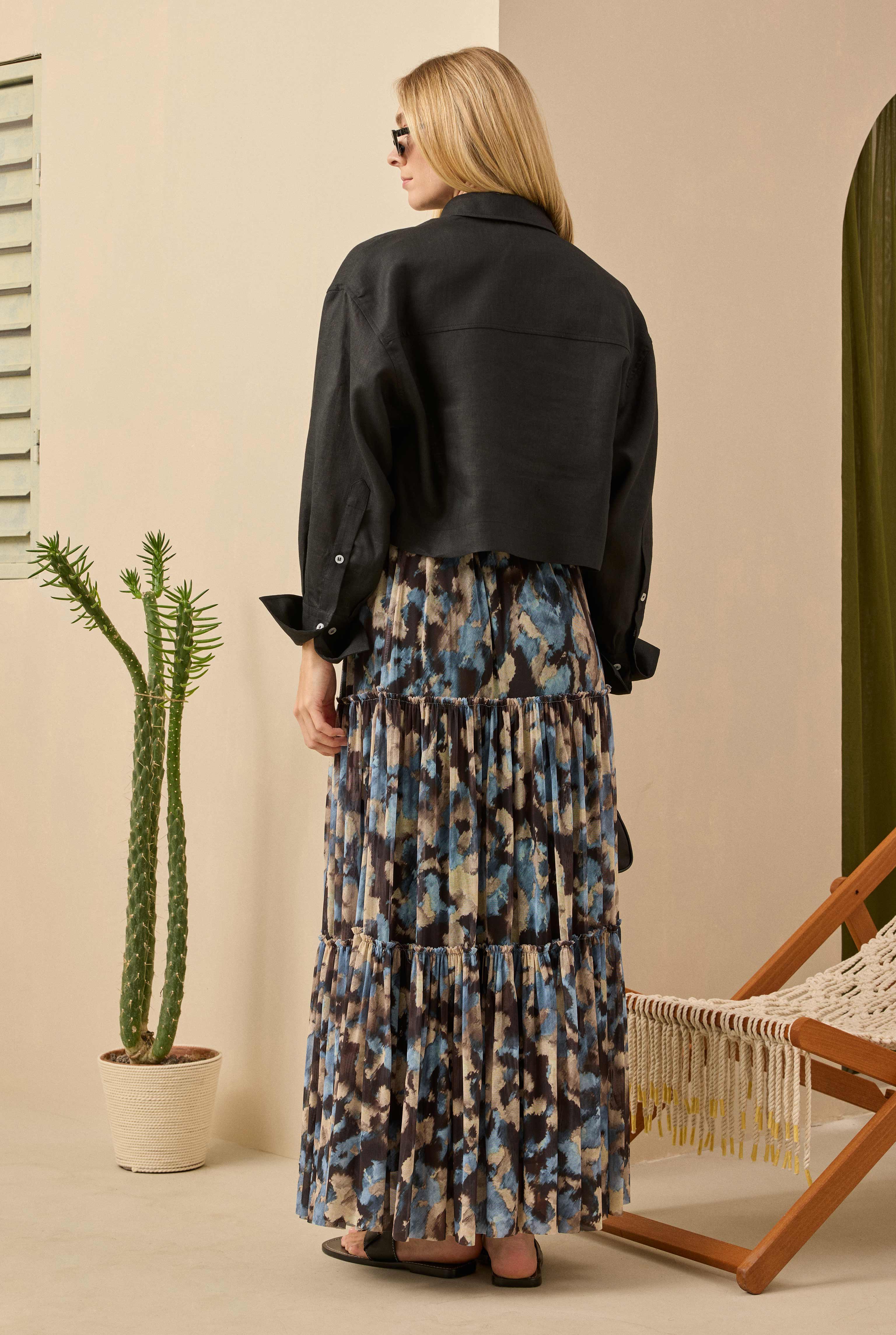 Layered Tulle Skirt Brush Patterned - 4
