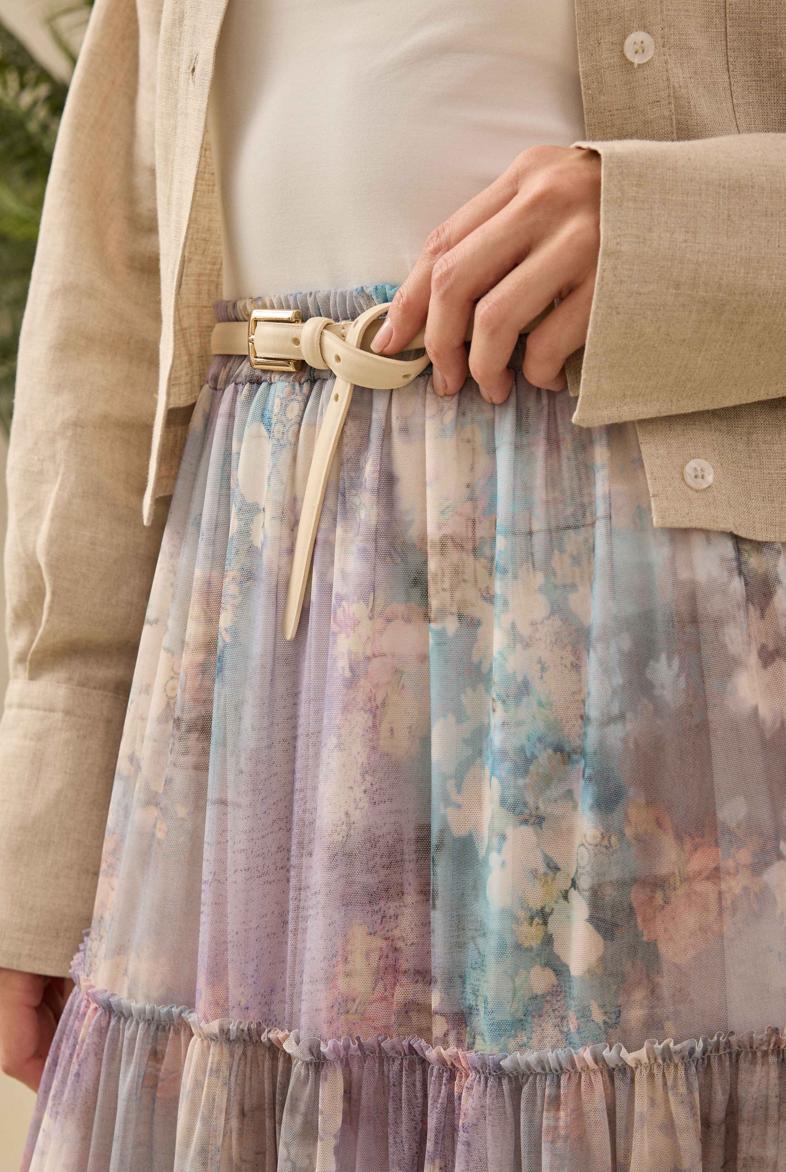 Layered Tulle Skirt Floral Patterned Blue - 5