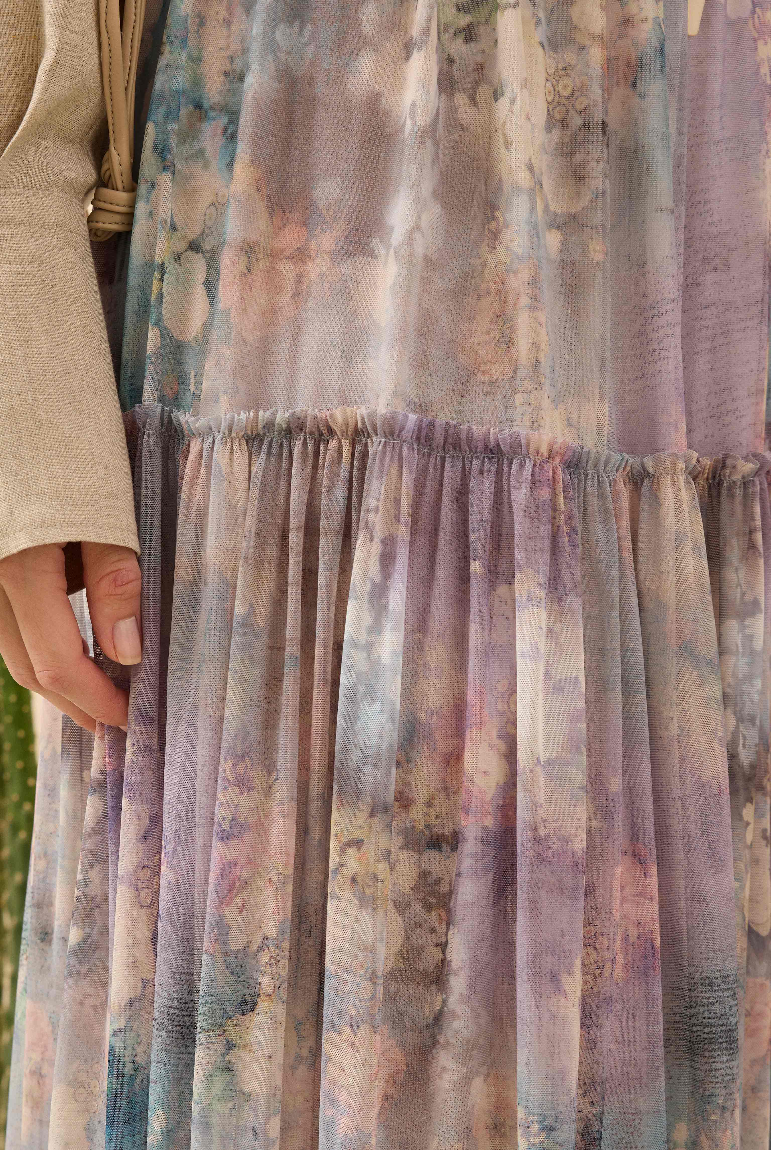 Layered Tulle Skirt Floral Patterned Blue - 6