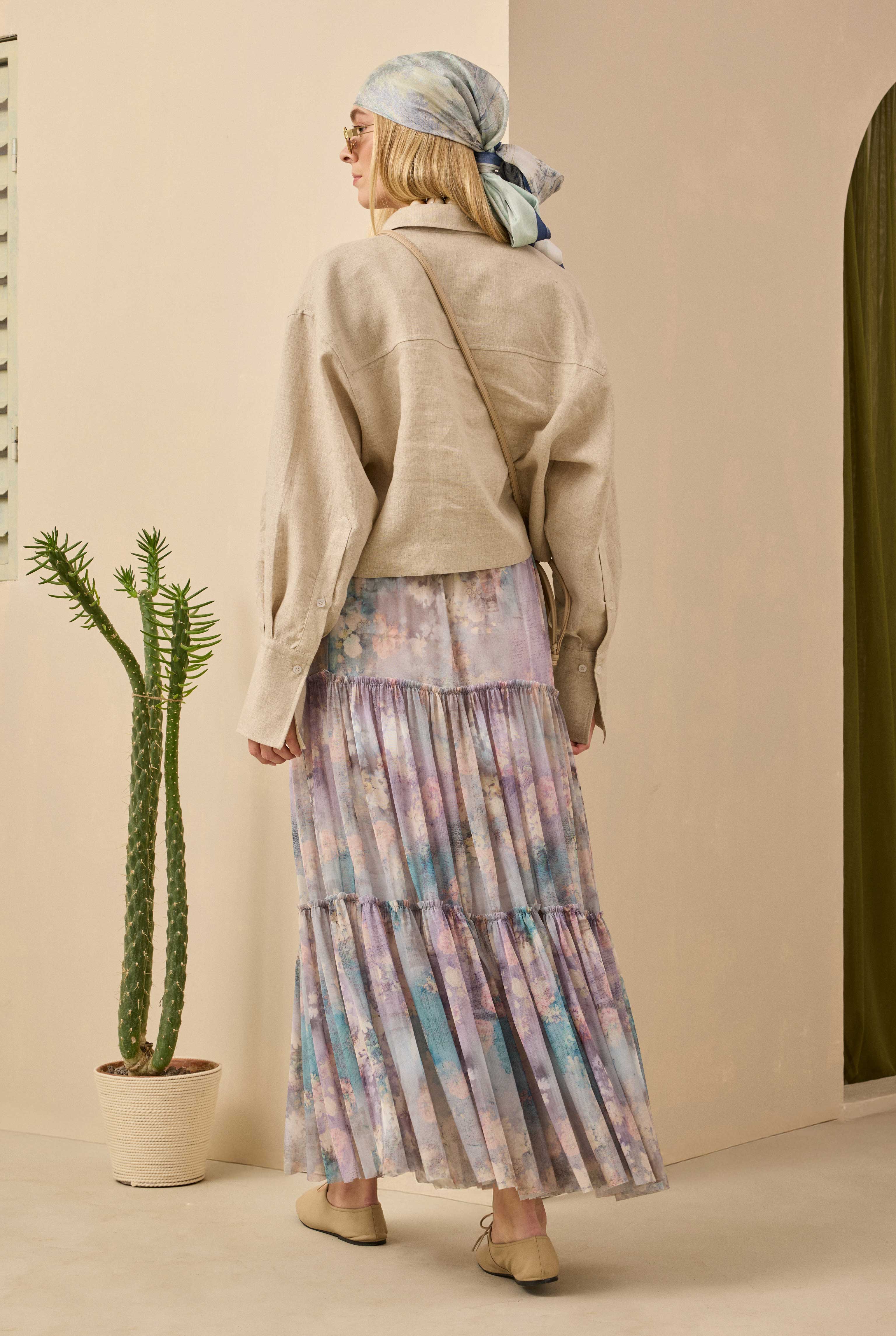 Layered Tulle Skirt Floral Patterned Blue - 4