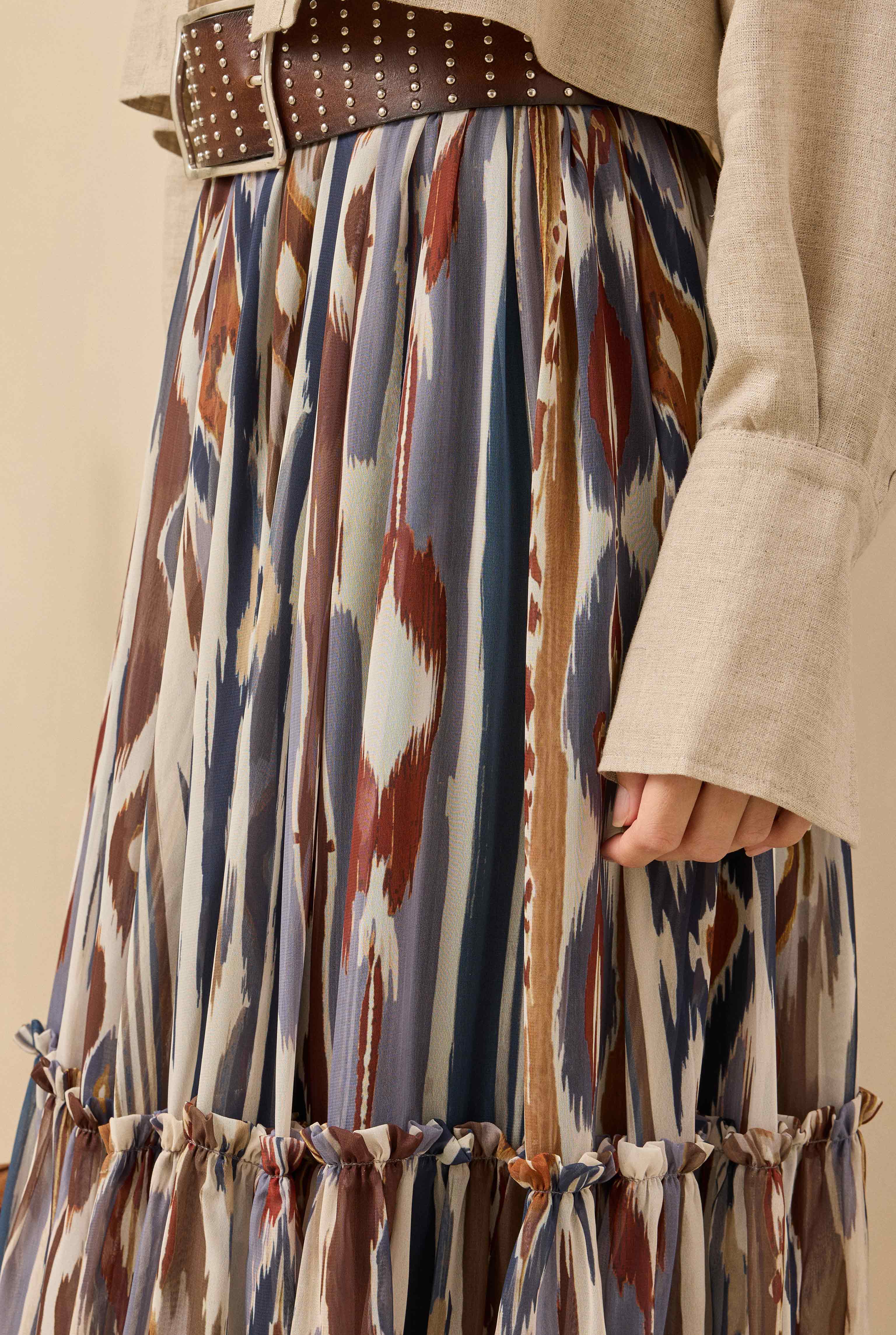 Layered Chiffon Skirt Bark Patterned - 5