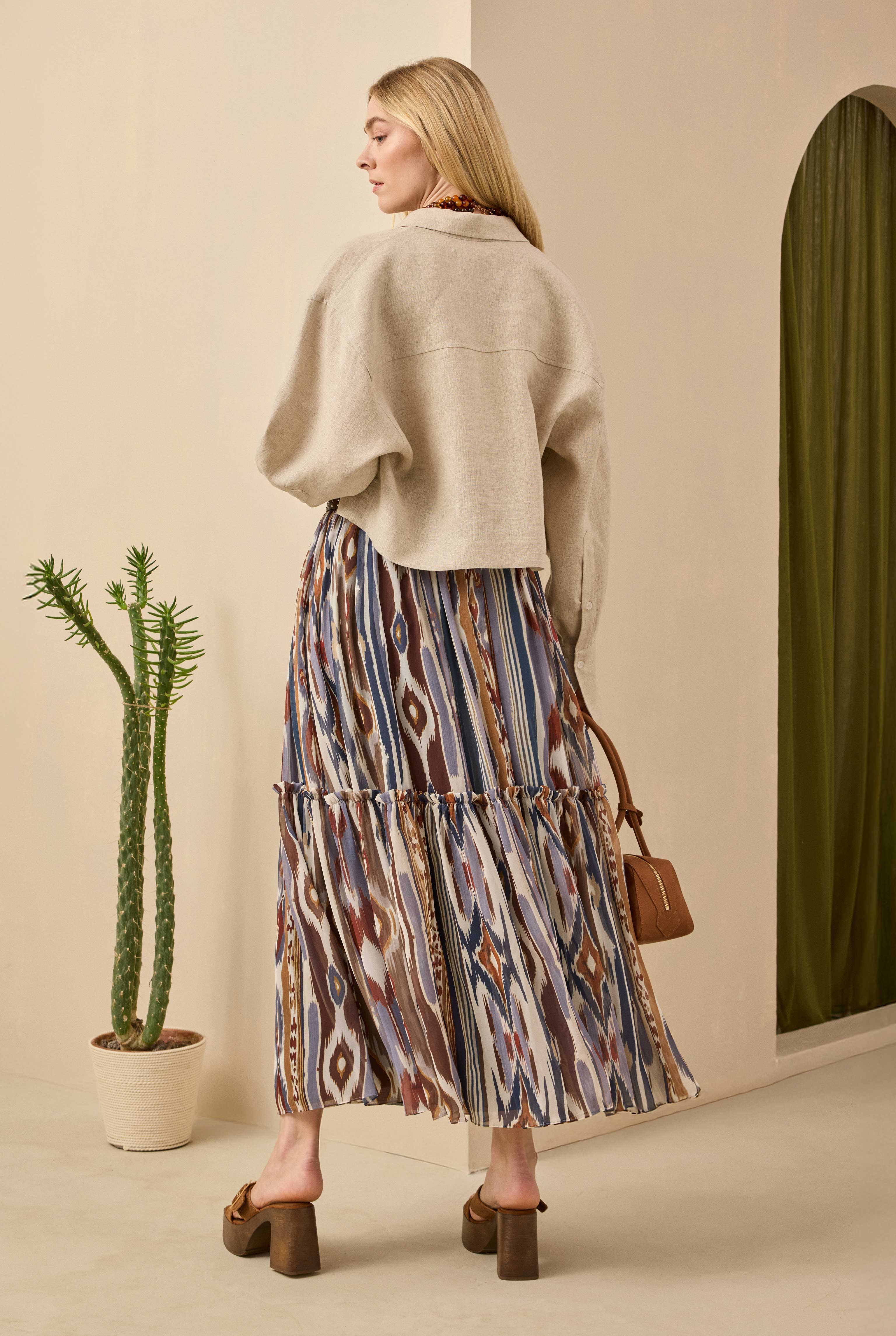 Layered Chiffon Skirt Bark Patterned - 6