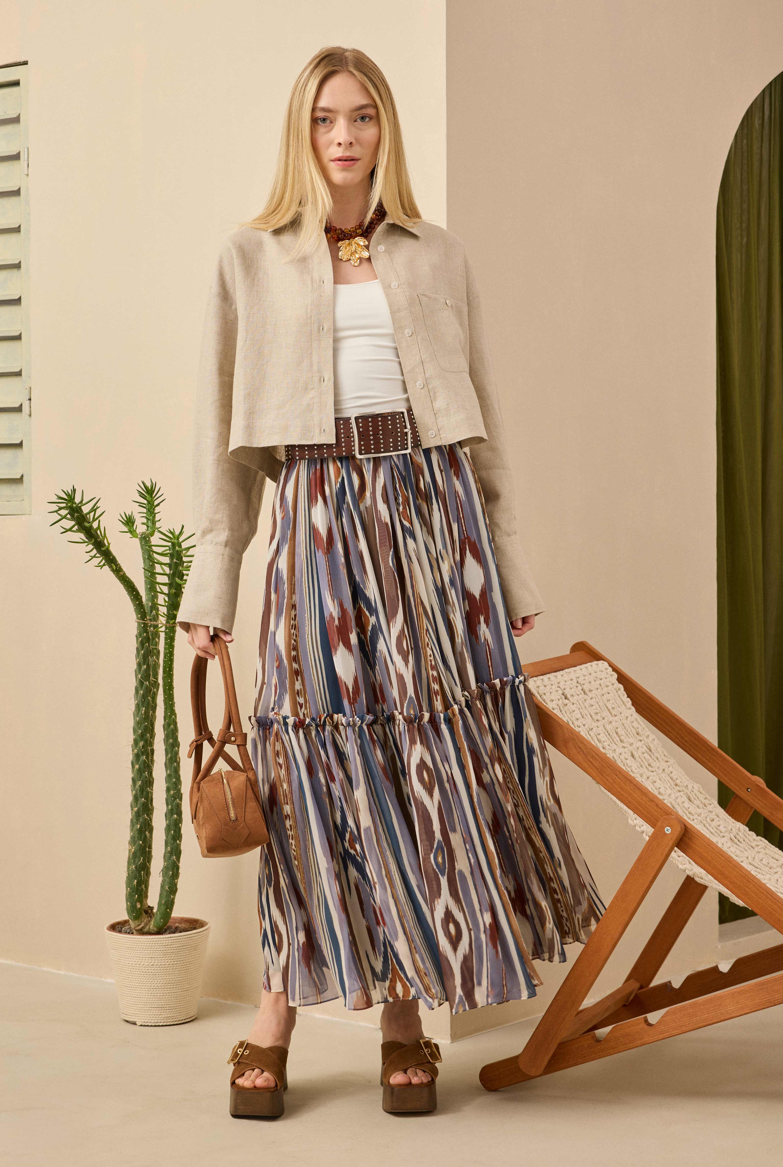 Layered Chiffon Skirt Bark Patterned - 4