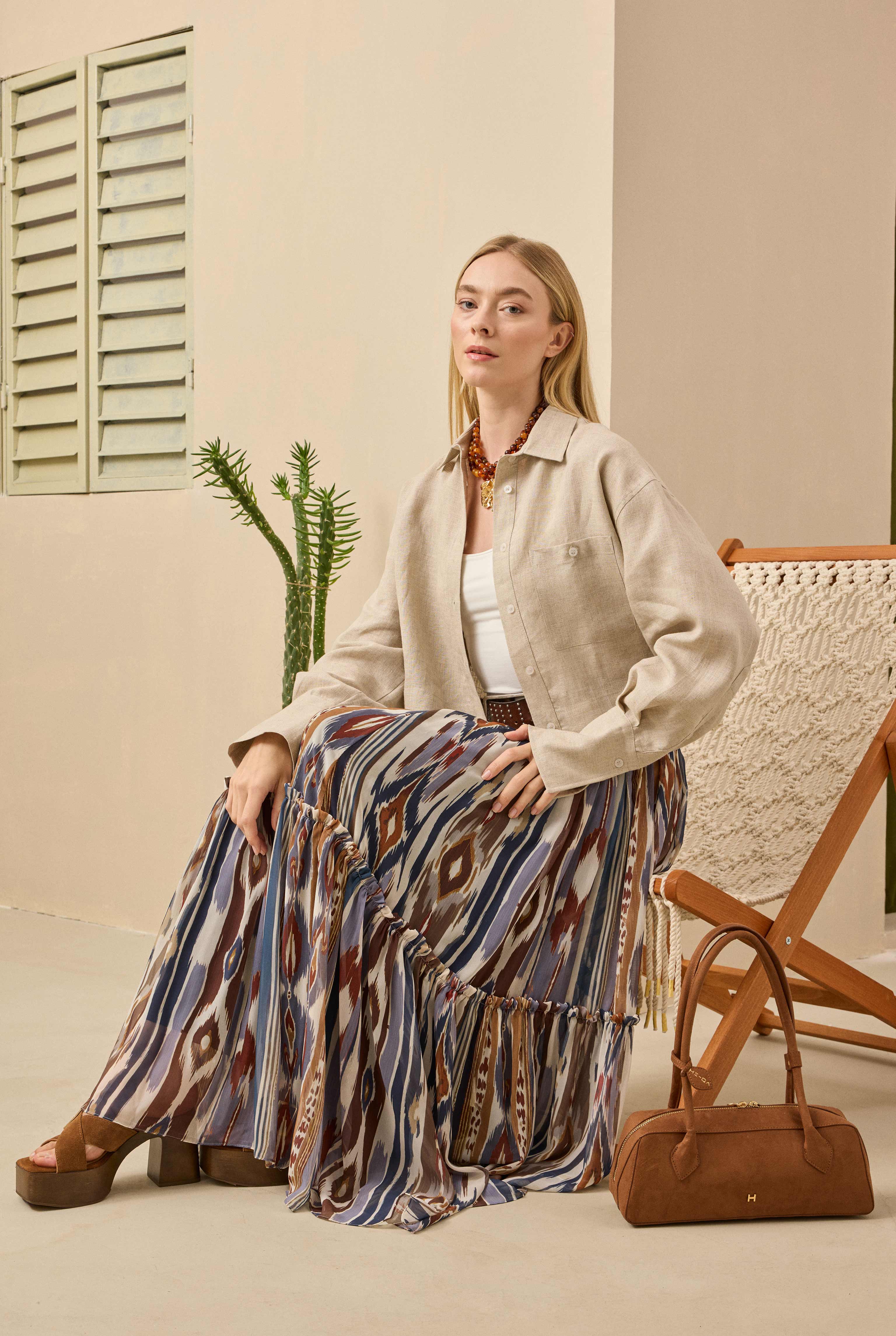 Layered Chiffon Skirt Bark Patterned - 2