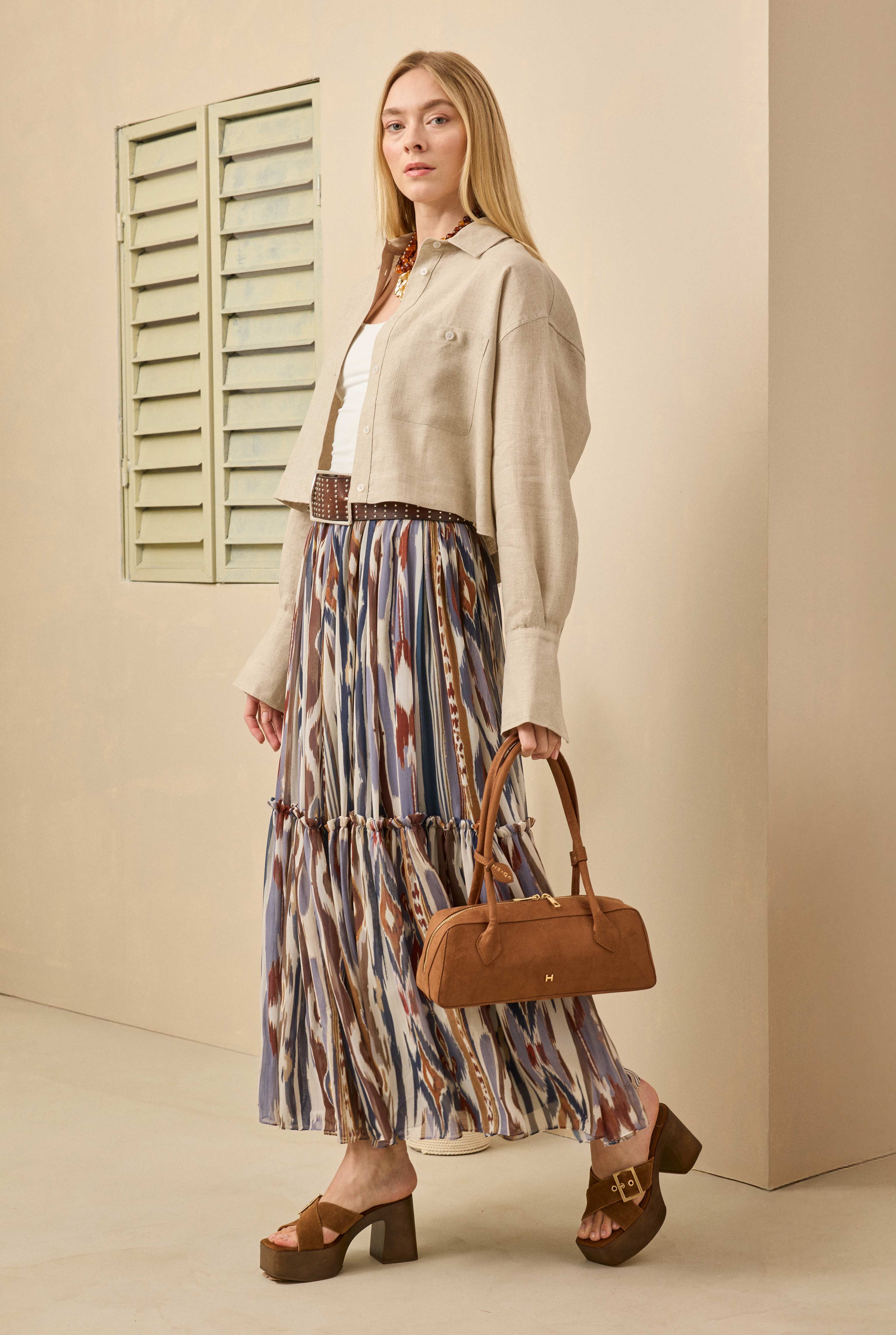 Layered Chiffon Skirt Bark Patterned - 3