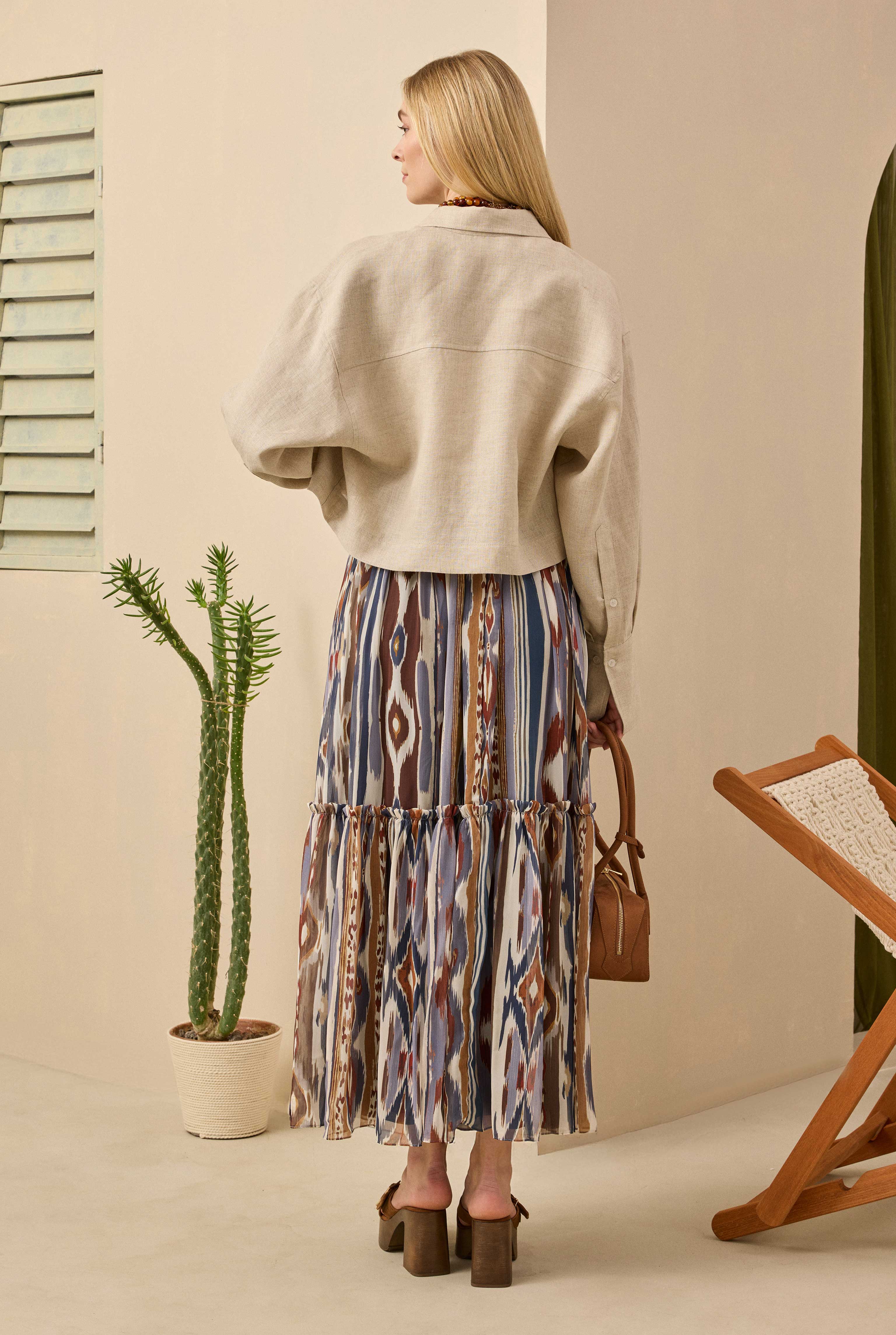 Linen Crop Shirt Pearl - 8
