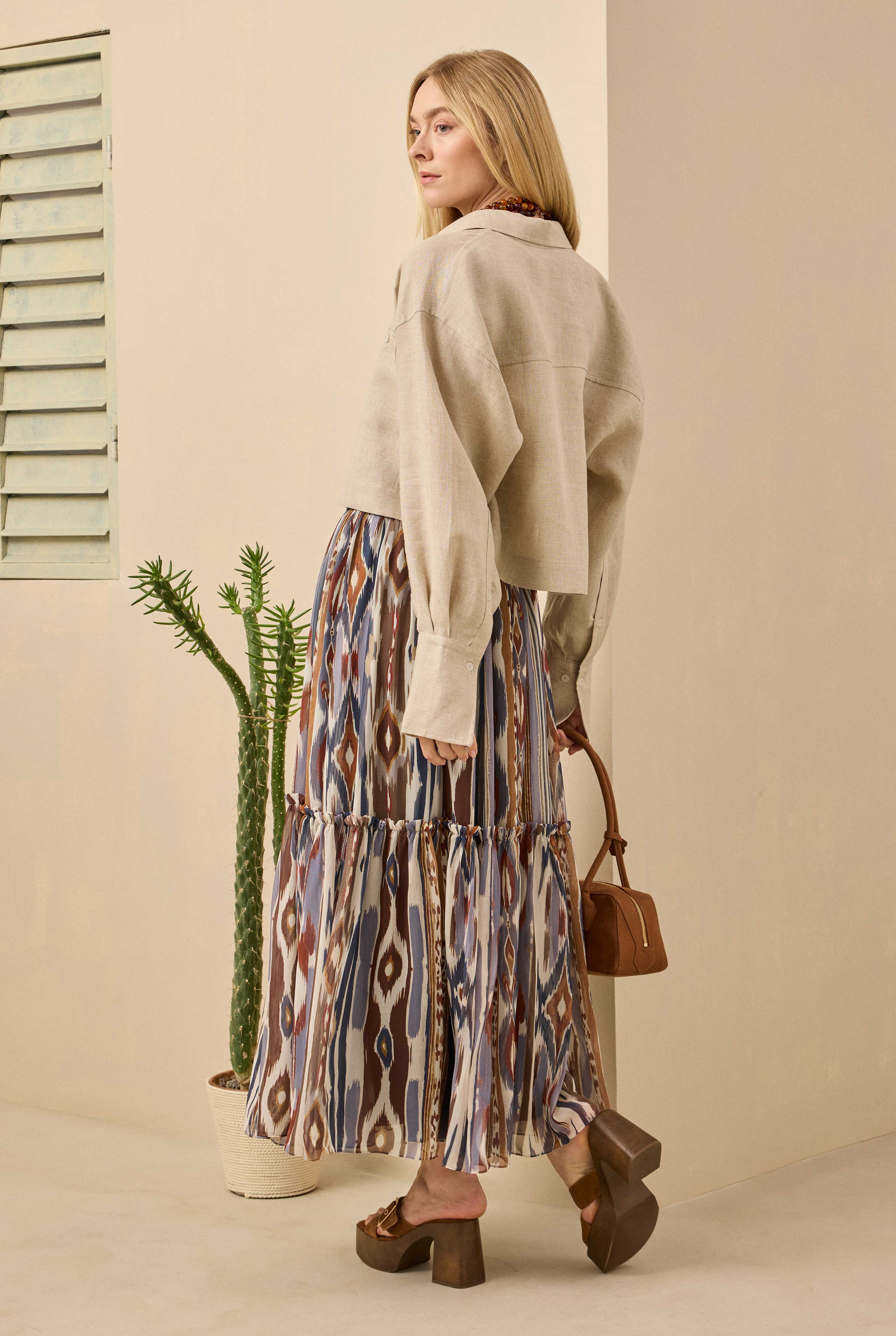 Linen Crop Shirt Pearl - 7