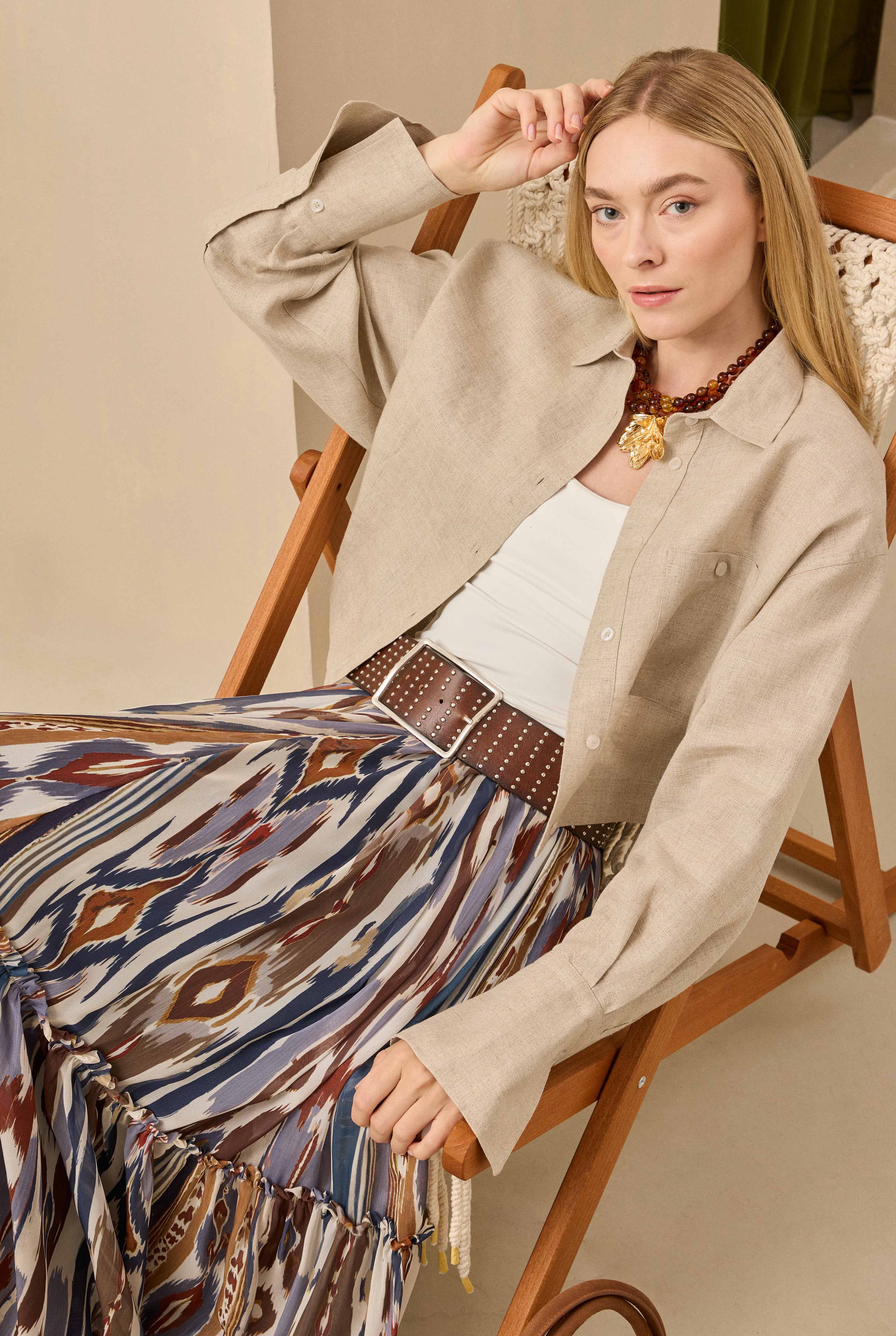 Linen Crop Shirt Pearl - 2