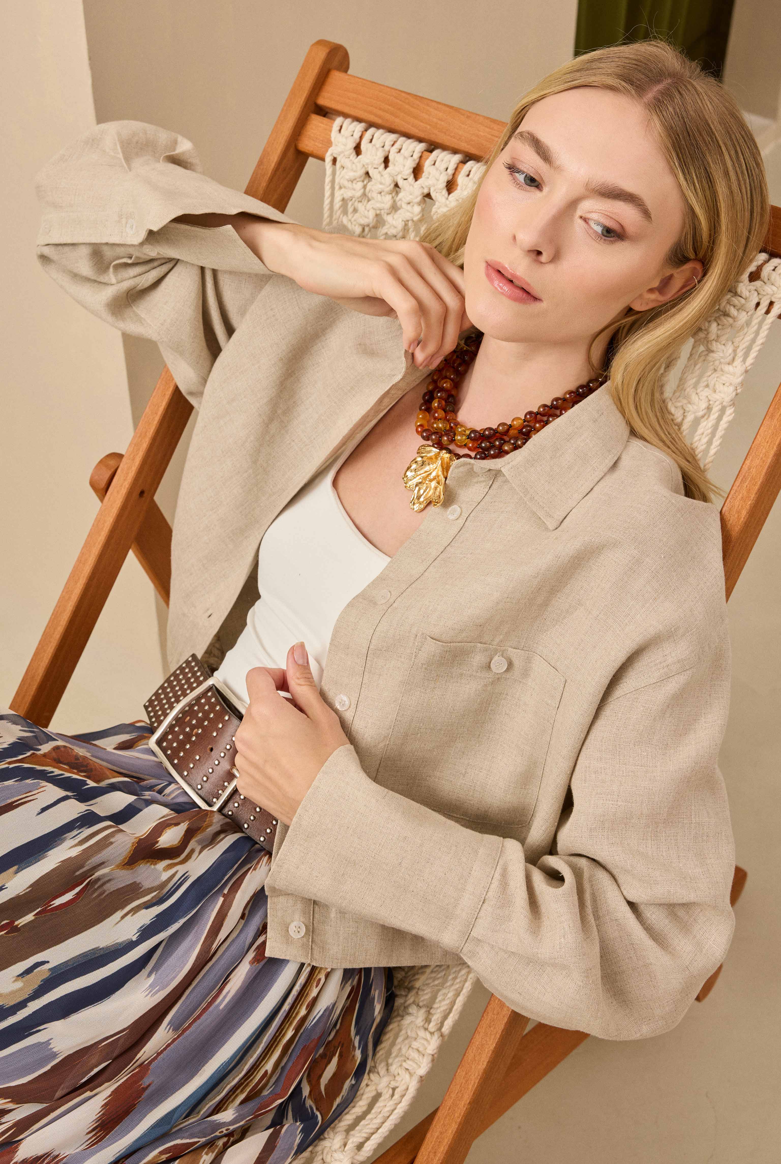 Linen Crop Shirt Pearl - 9