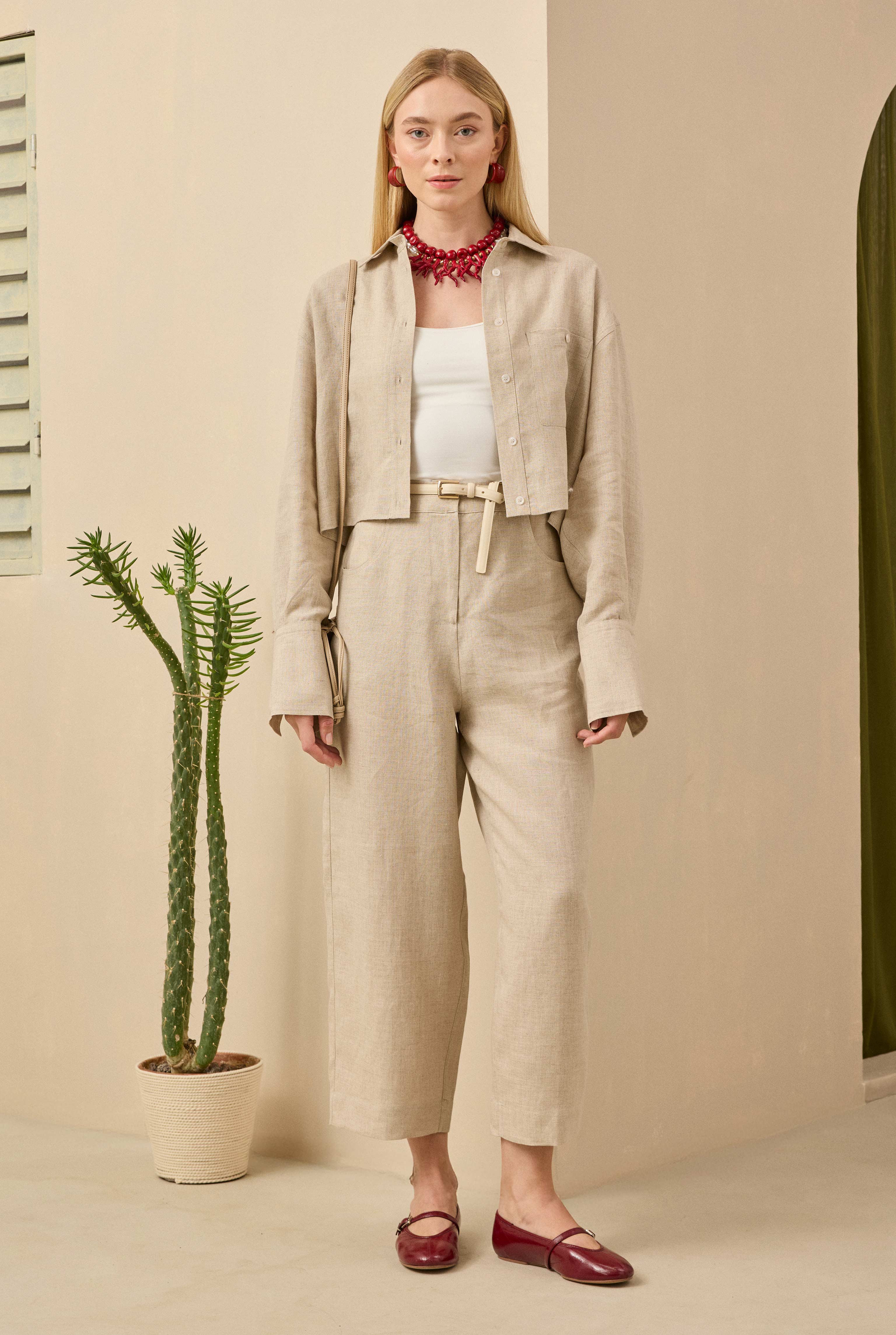 Linen Crop Shirt Pearl - 3