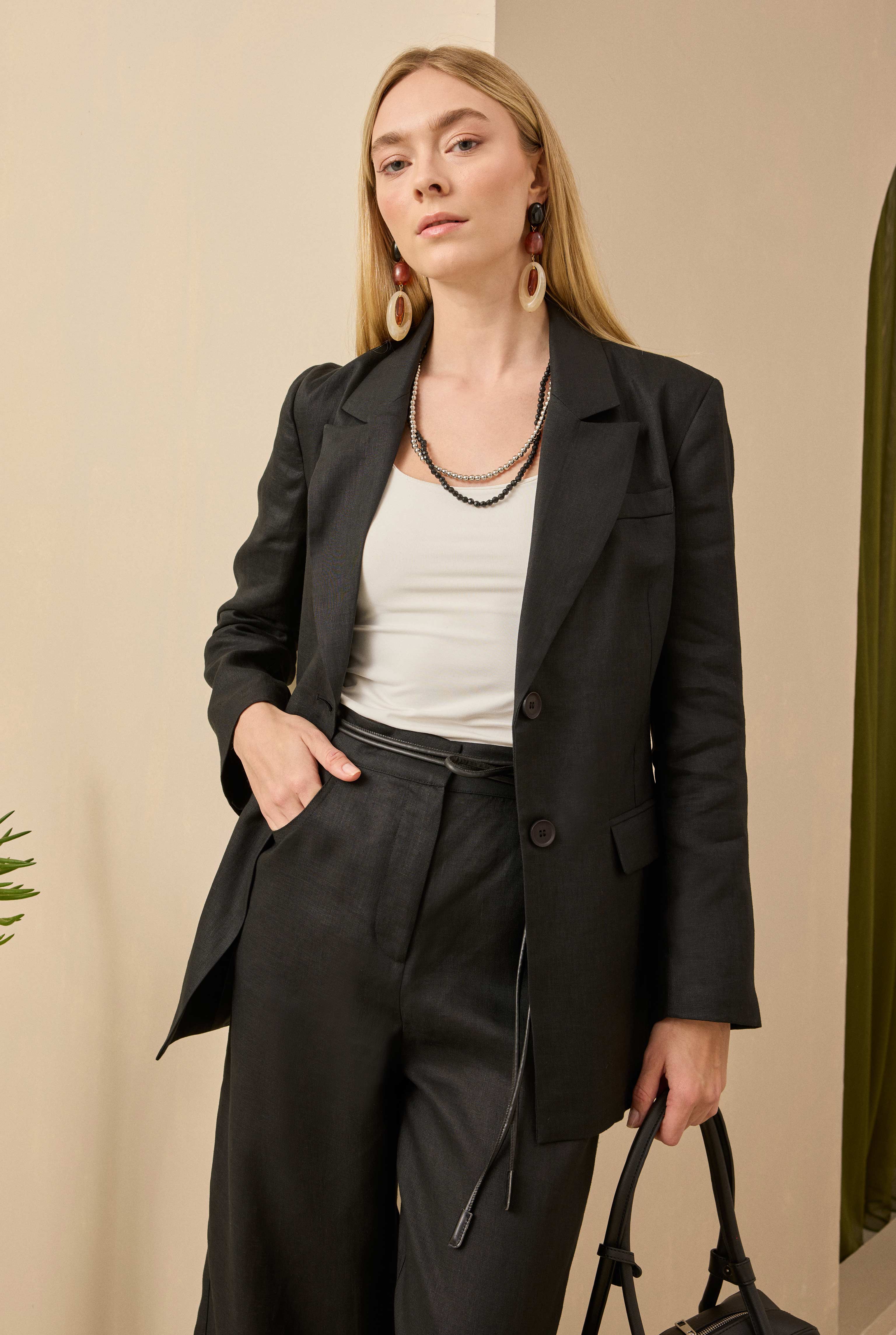Midi Linen Trousers Black - 3