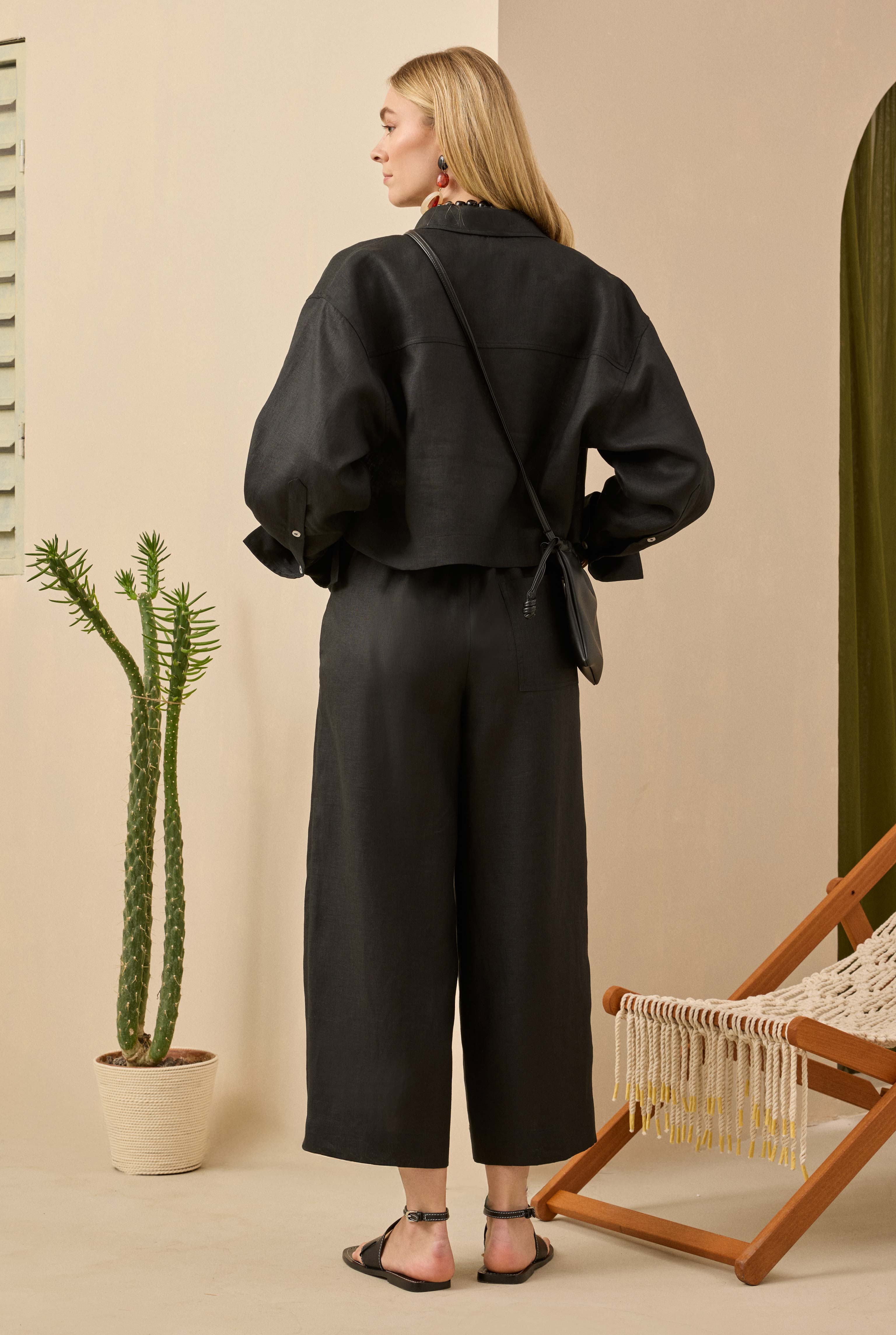 Midi Linen Trousers Black - 6